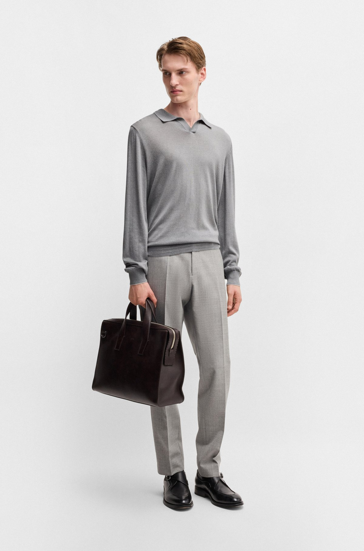 JOHNNY-COLLAR REGULAR-FIT SWEATER IN SILK AND COTTON - 4