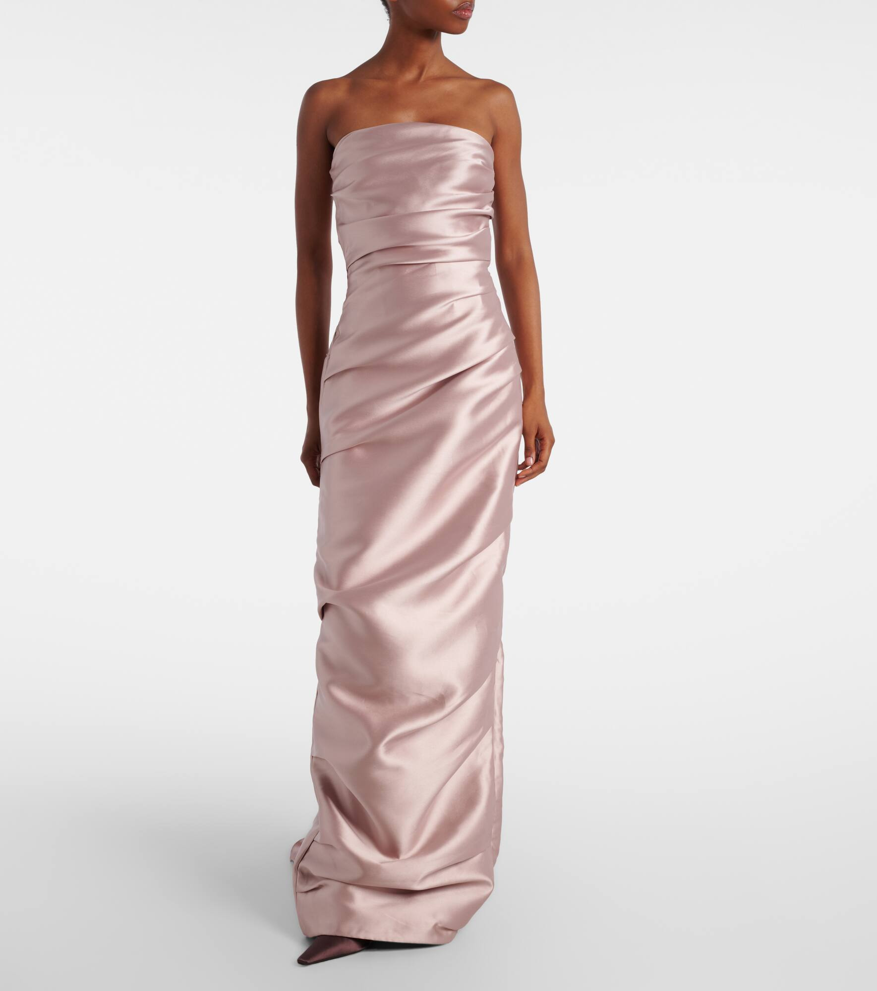 Caped satin bustier gown - 5