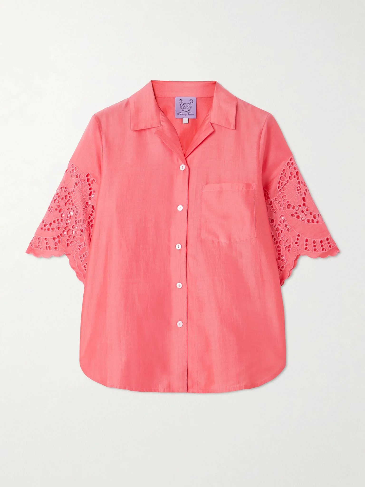 Zouk broderie anglaise cotton and silk-blend shirt Pink - 1