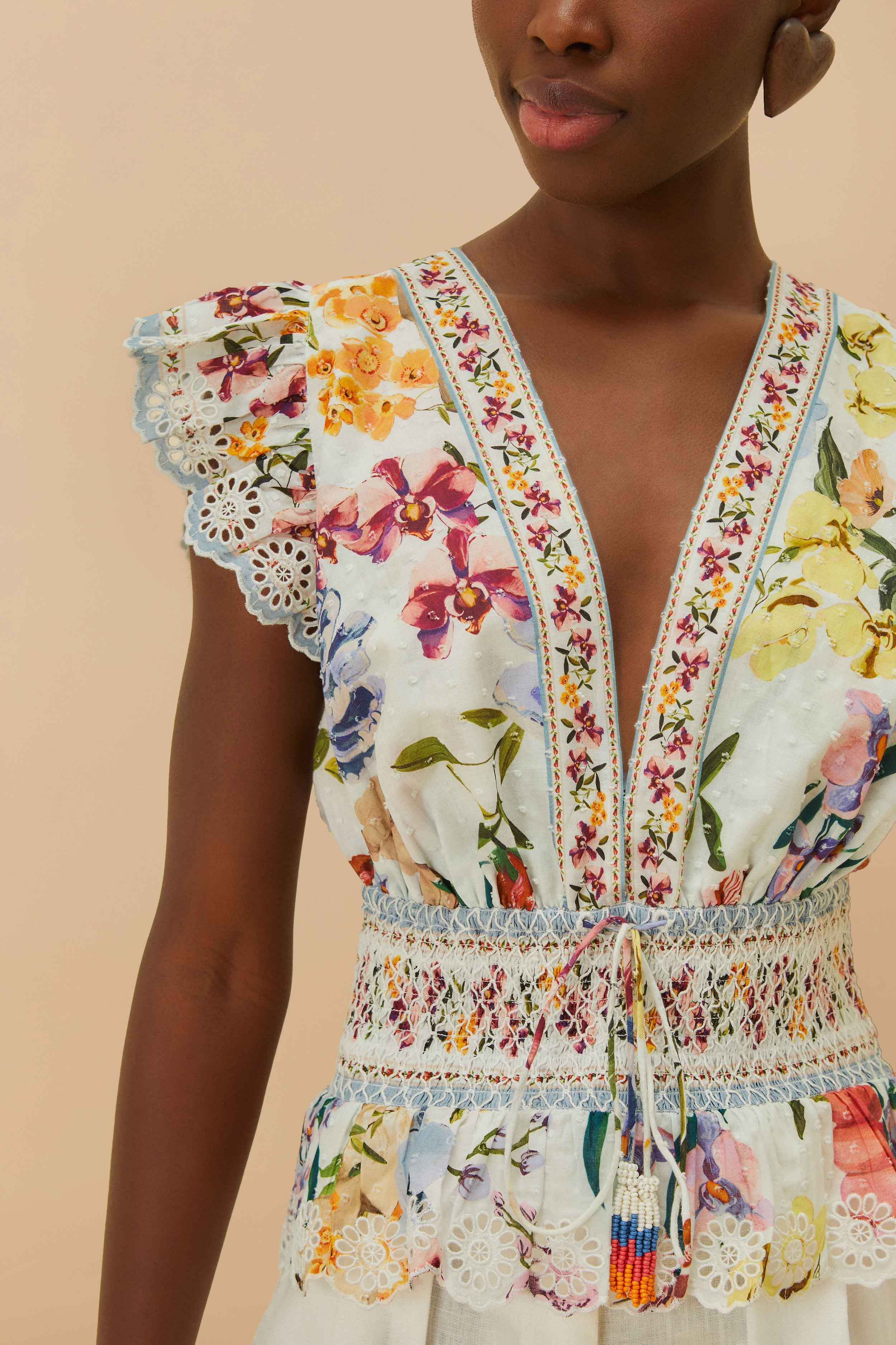 Off-White Greek Garden Smocked Blouse - 3