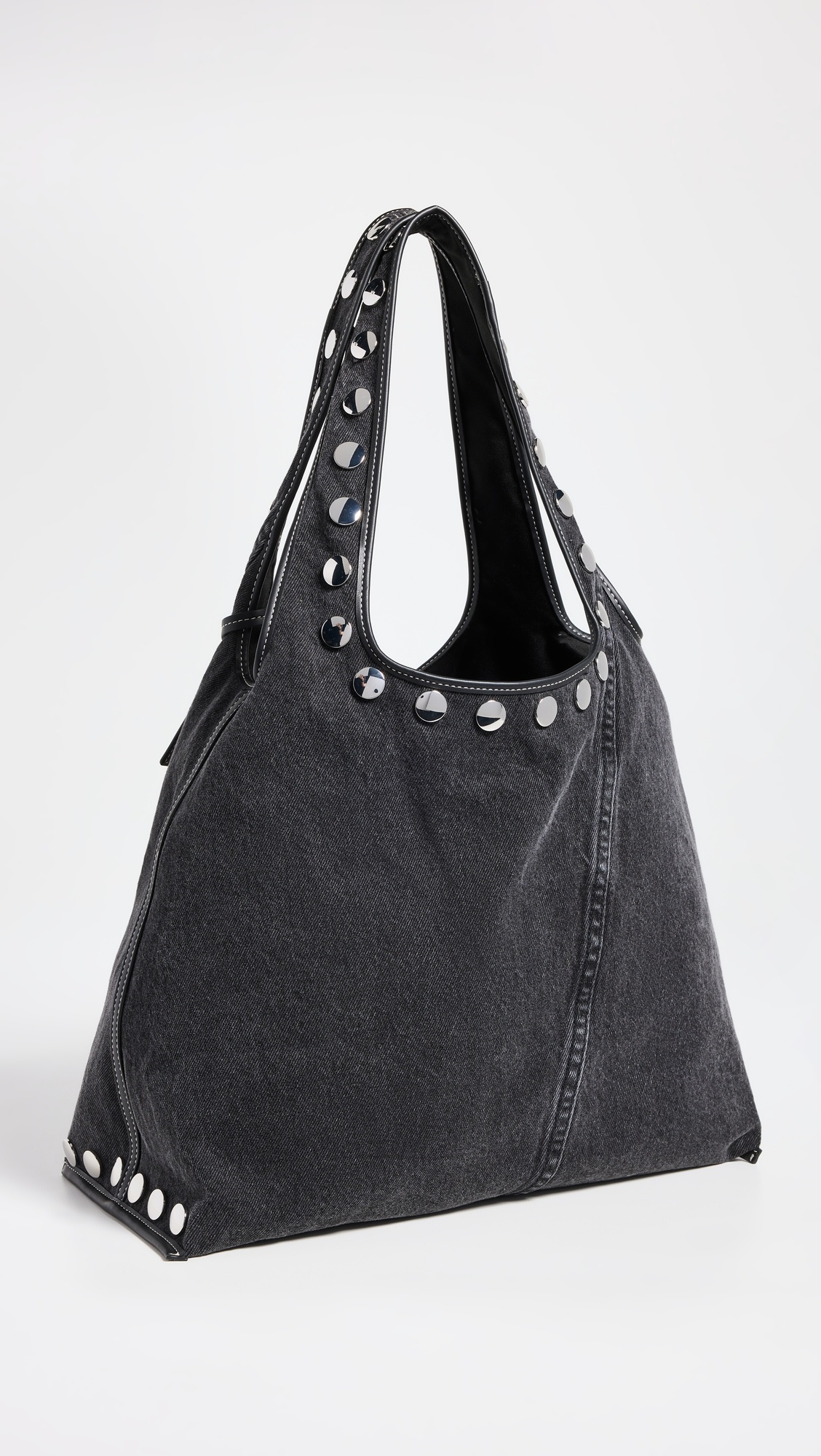 Washed Denim Market Tote With Studs - 3