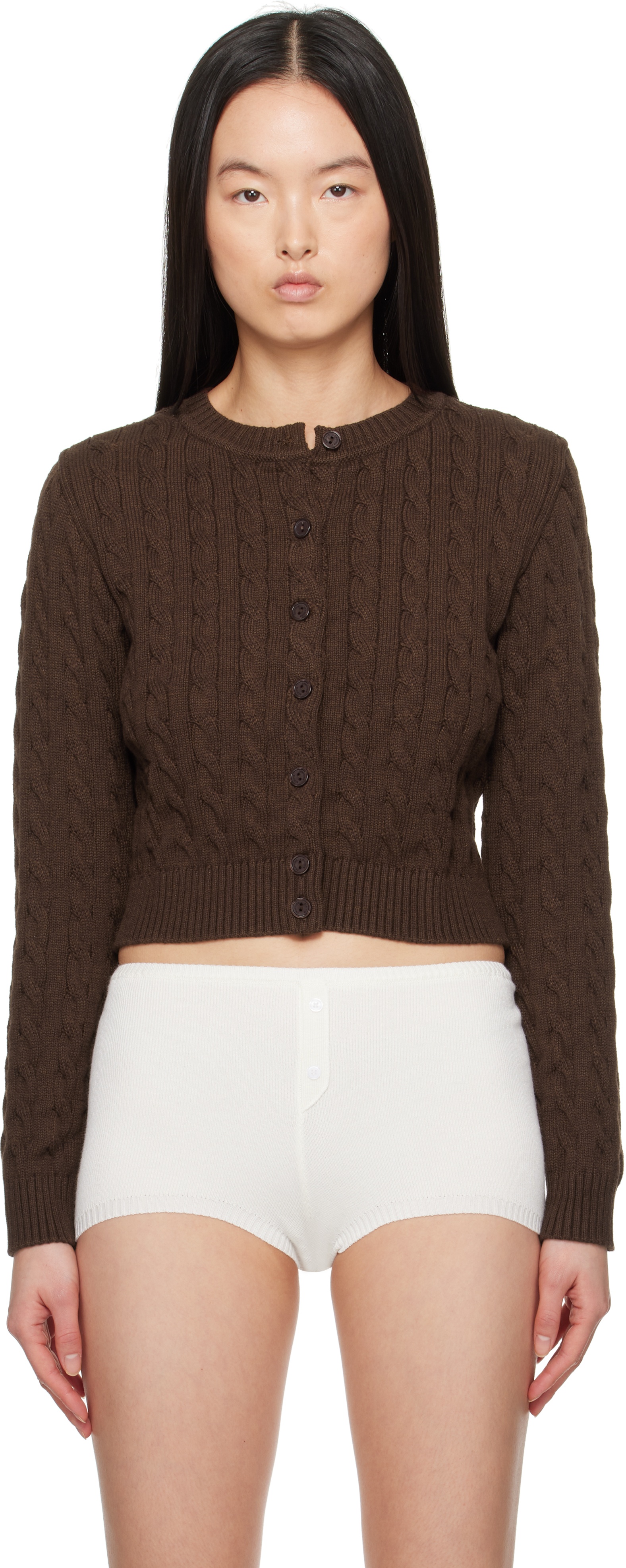 Brown Dudley Cable Knit Cardigan - 1