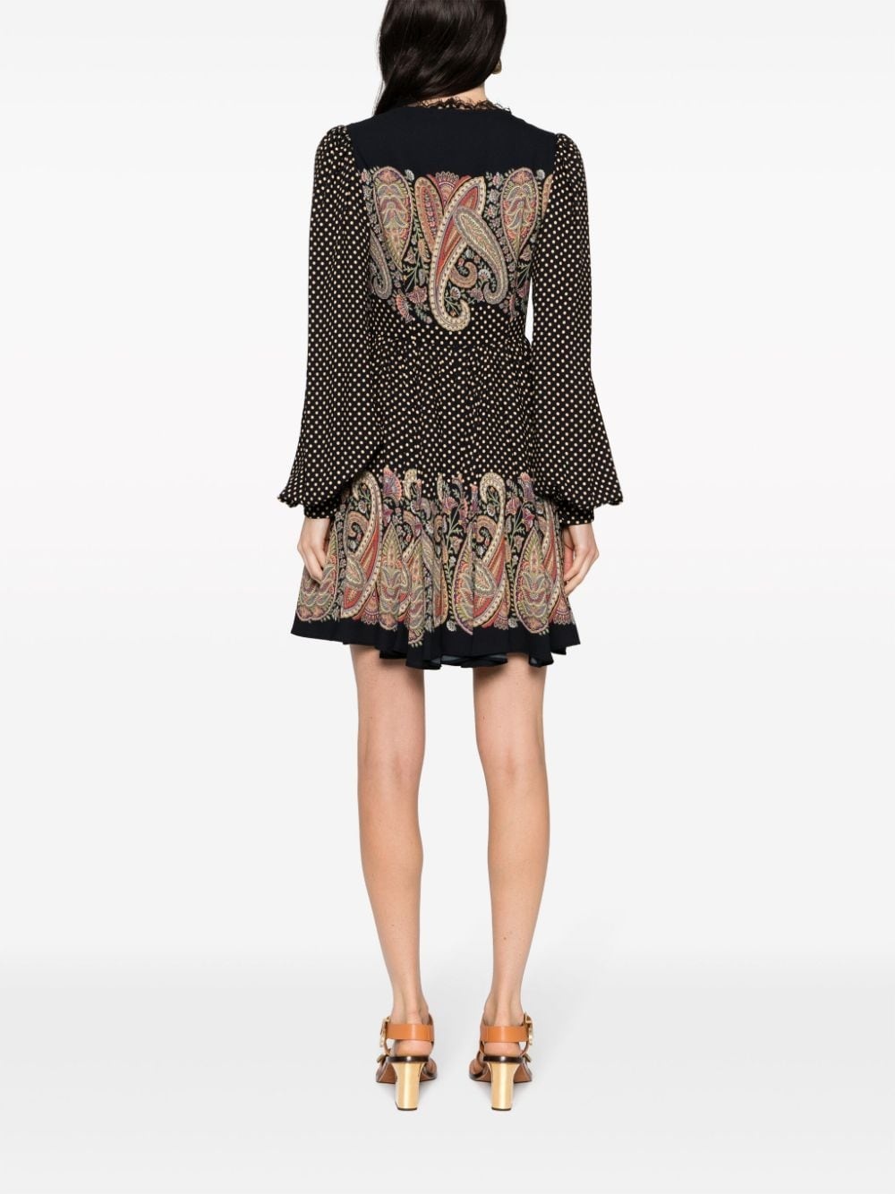 lace-trim polka-dot flared dress - 4