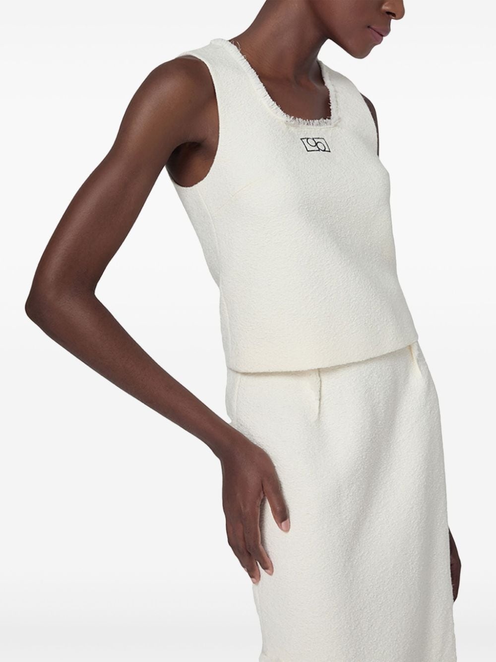 logo-embroidered tweed top - 4