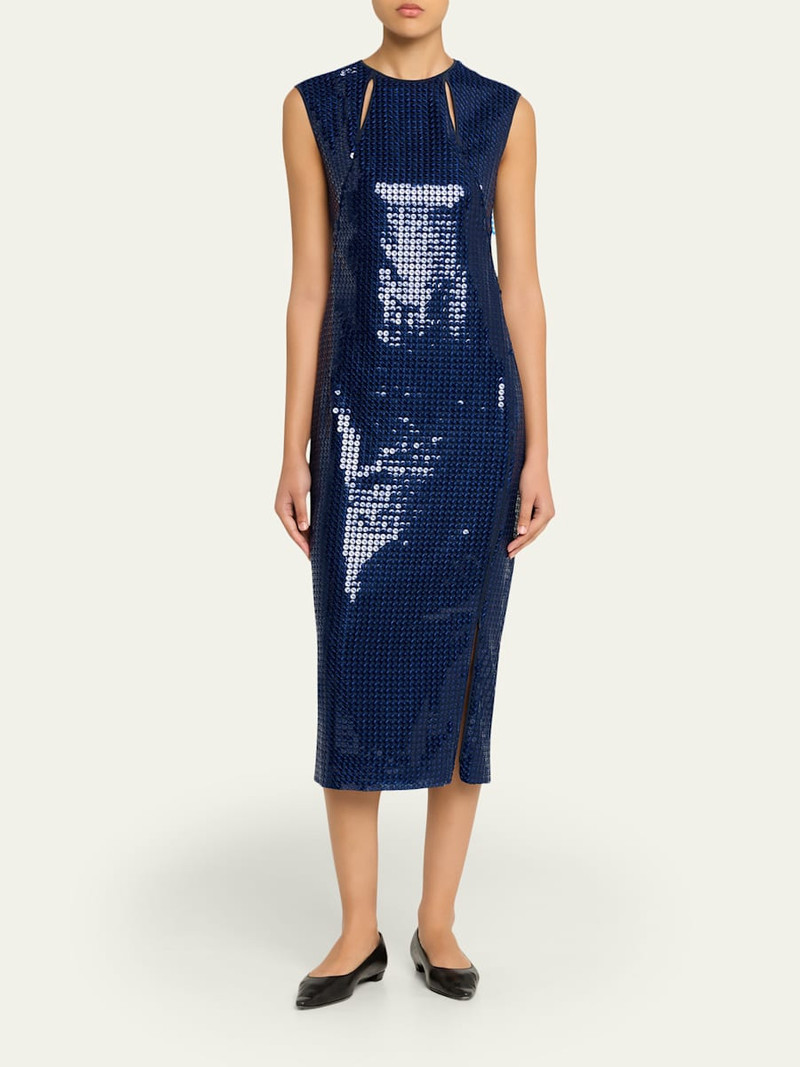 AKRIS Corded Sequin Chiffon Midi Sheath Dress outlook