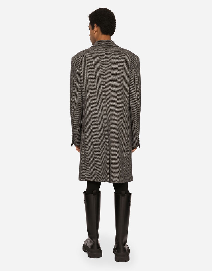 Single-breasted herringbone wool jersey coat - 4