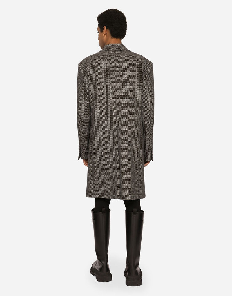 Single-breasted herringbone wool jersey coat 4