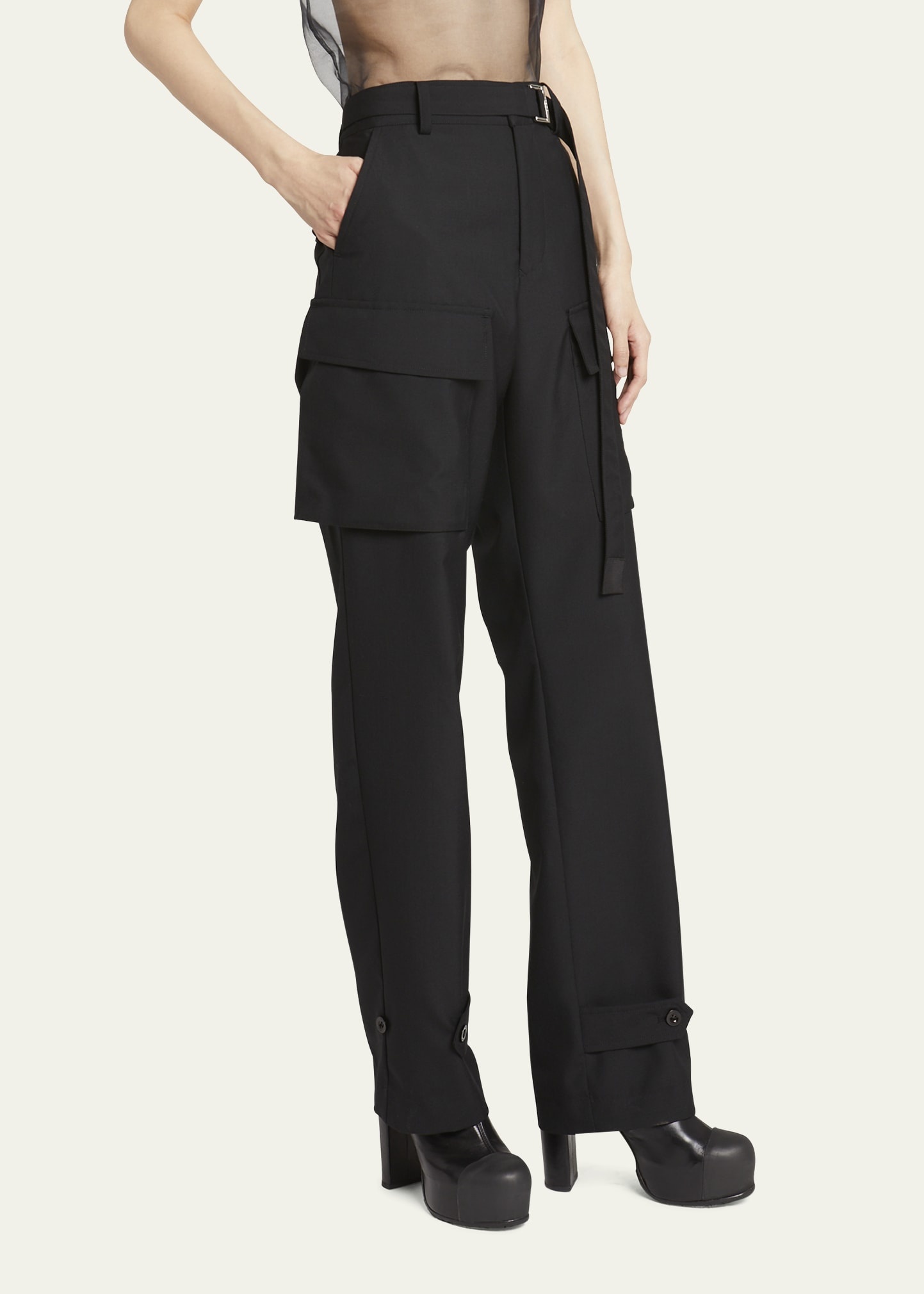 Belted Wool Cargo Trousers - 4