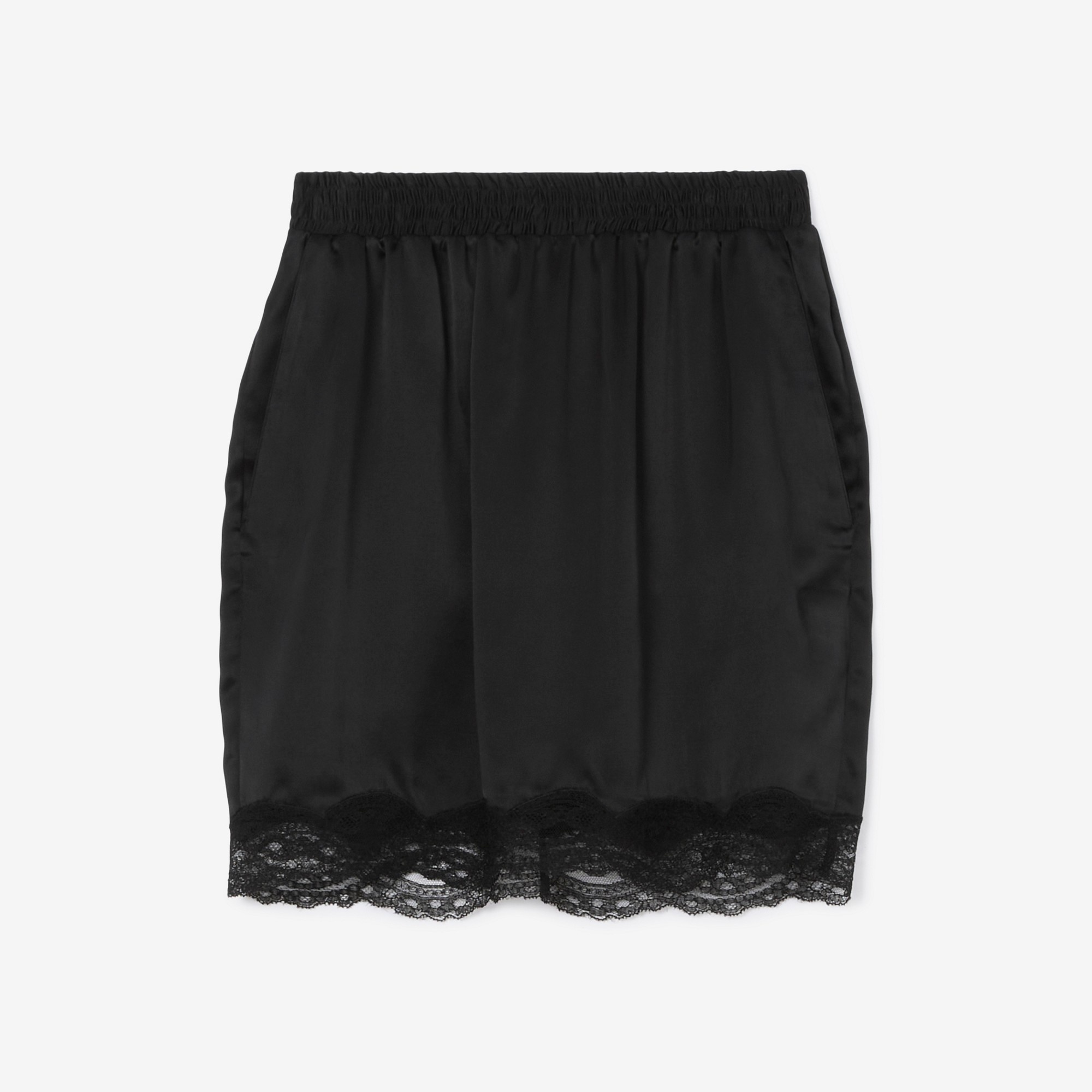 Lace Trim Silk Satin Skirt - 1