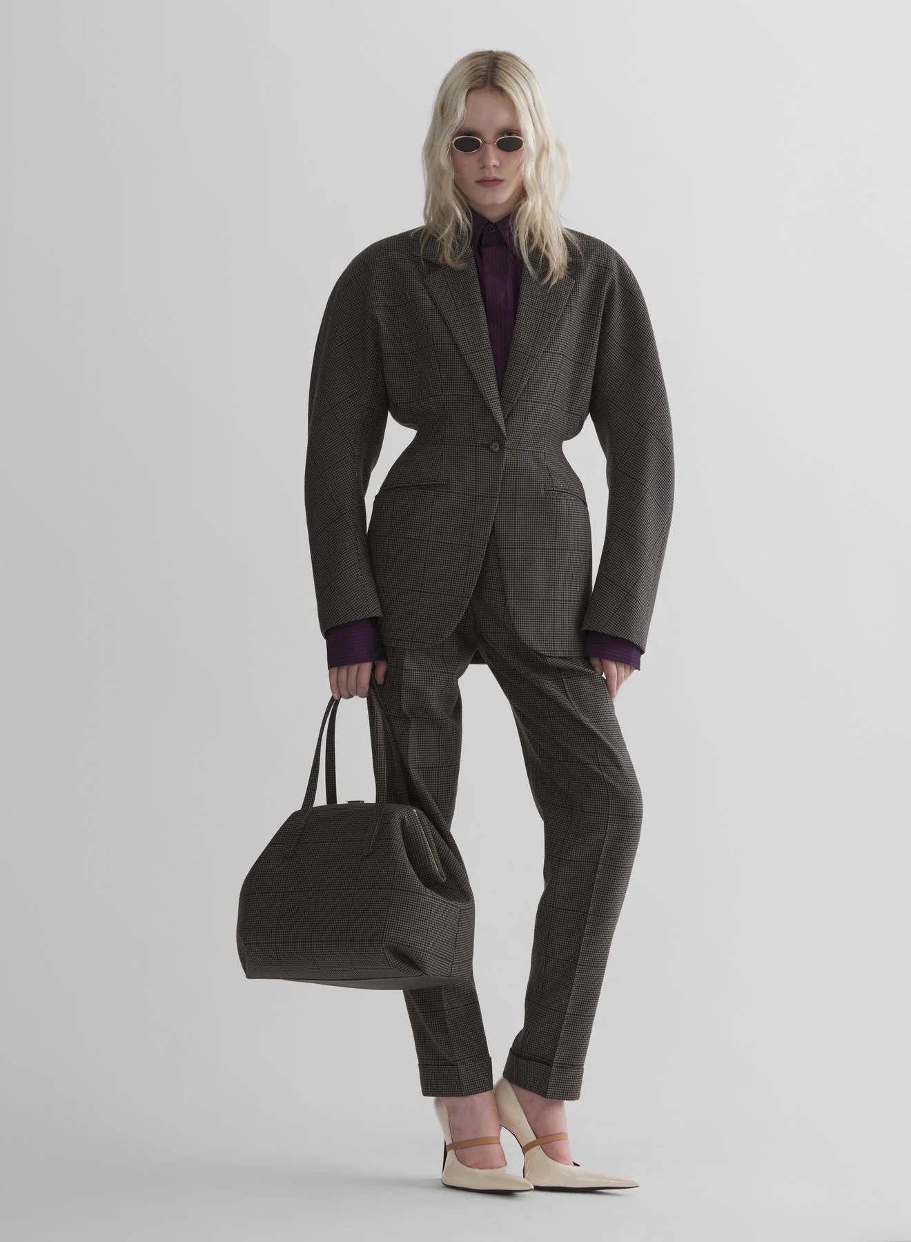 taupe checked kimono jacket - 1