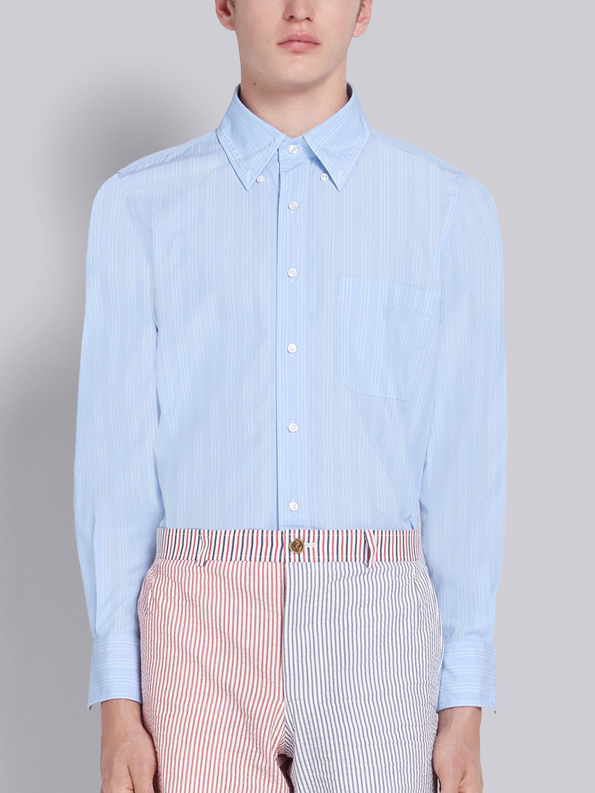 Blue Poplin Hairline Stripe Long Sleeve Shirt - 1