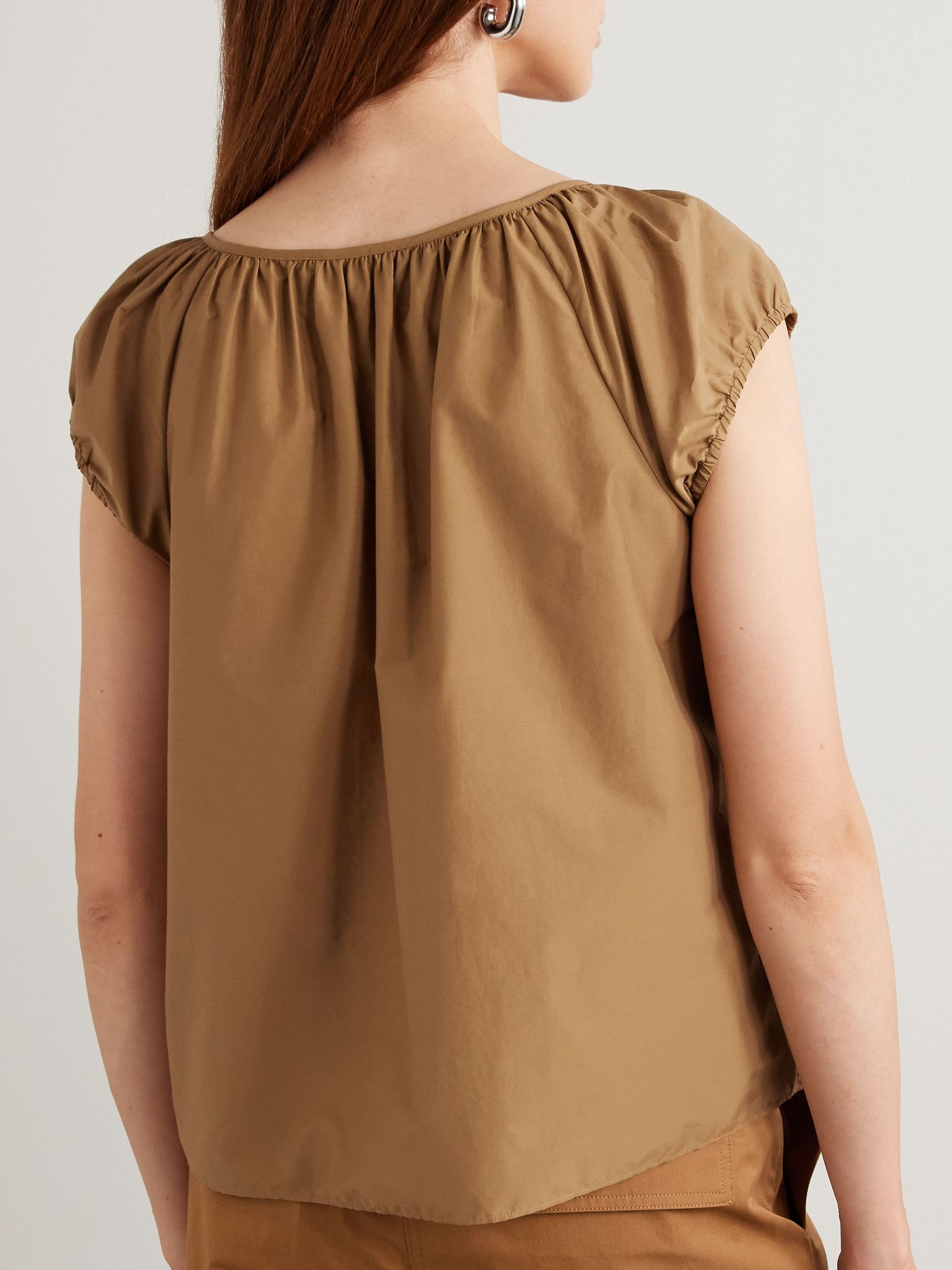 Tie-neck cotton-blend poplin blouse Brown - 3