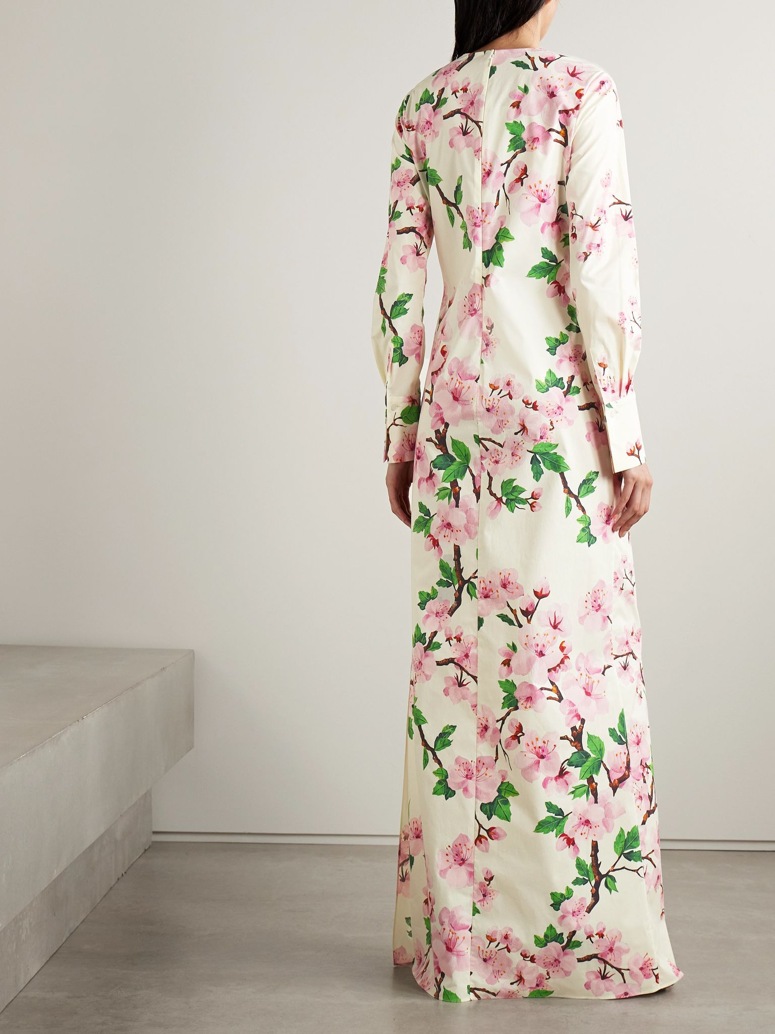 Cutout floral-print stretch-cotton poplin gown Ivory - 3