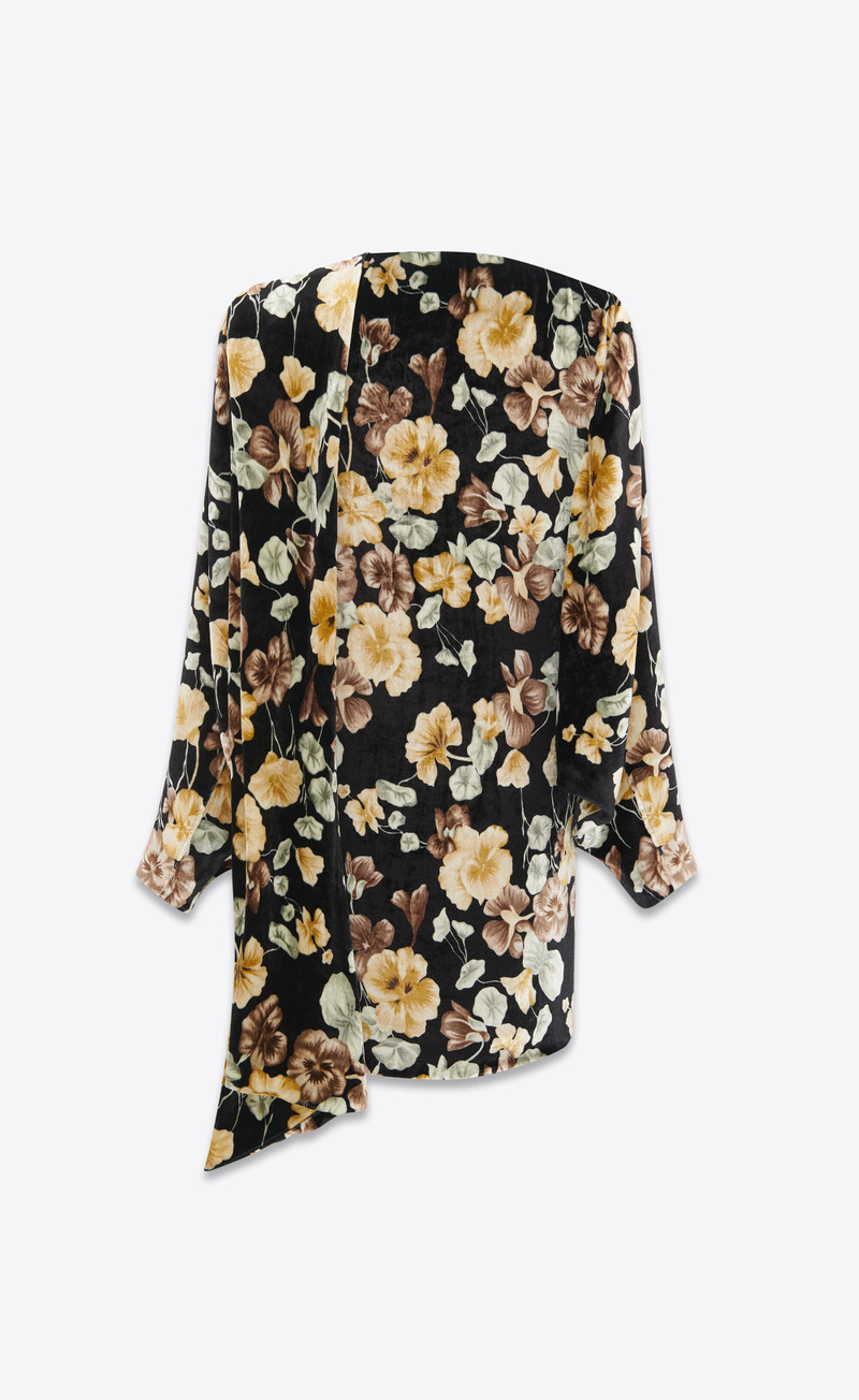 draped dress in floral velvet 3
