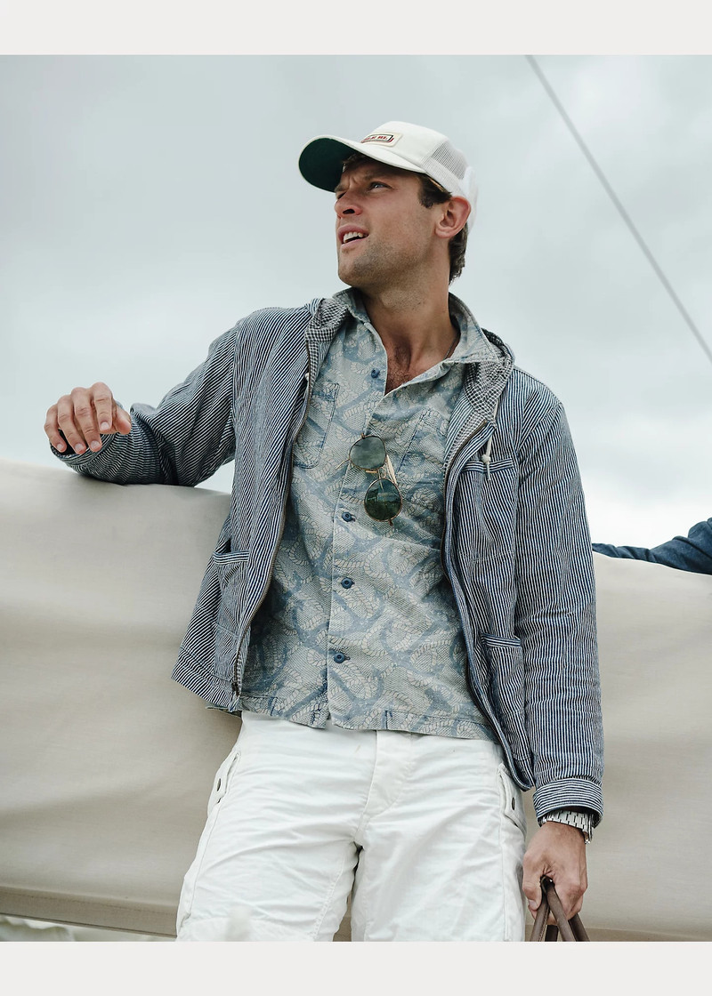 Indigo Anchor-Print Camp Shirt 5