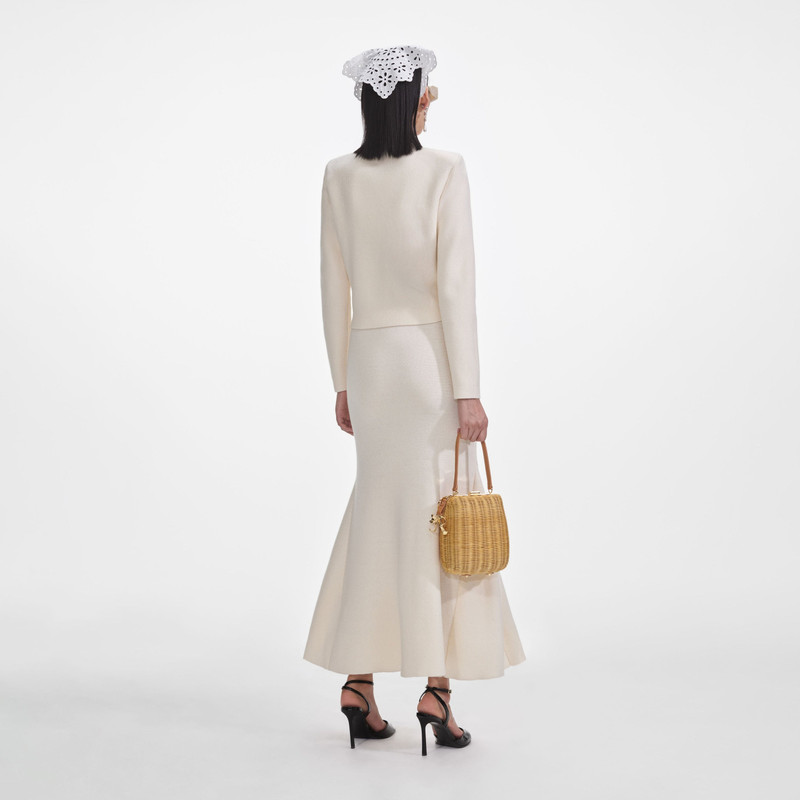 self-portrait Cream Flared Knit Midi Skirt outlook