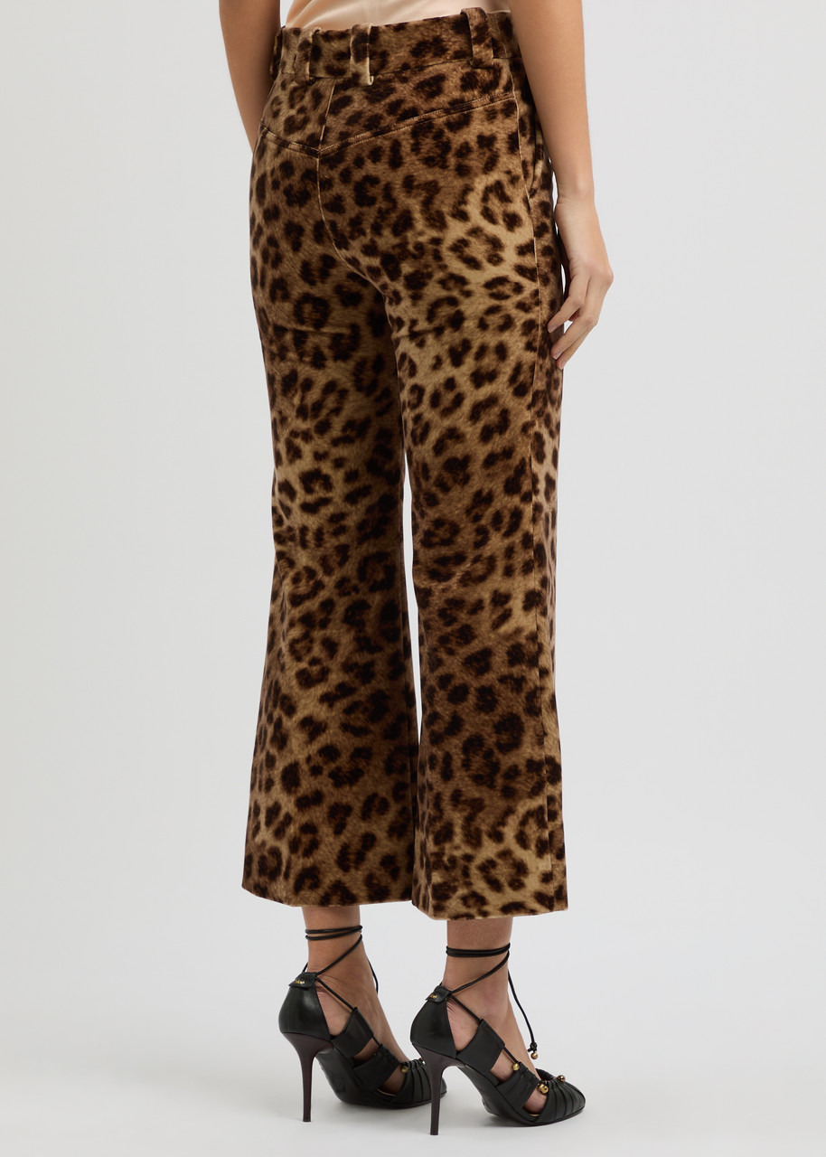 Chloe Leopard-print Cropped Velvet Trousers - 3