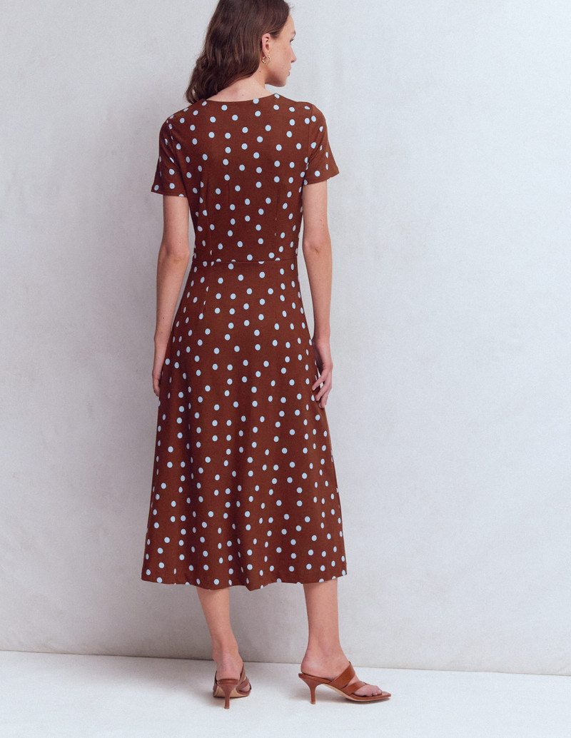 Una Ruched Front Ponte Dress-Raw Umber, Painted Dot 4