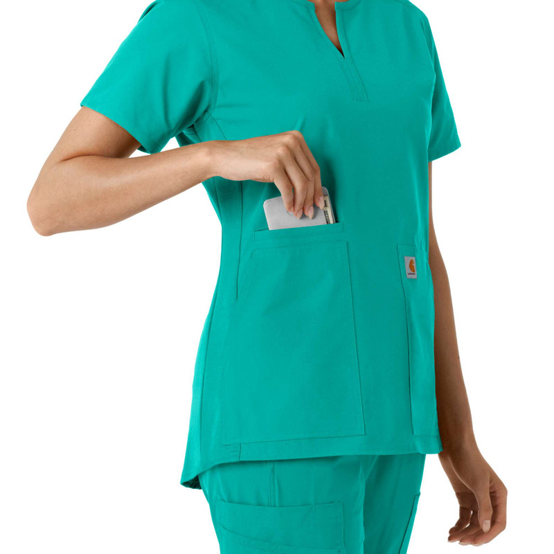 Women's Force Essentials Notch Neck Tunic Knit Panel Scrub Top 7
