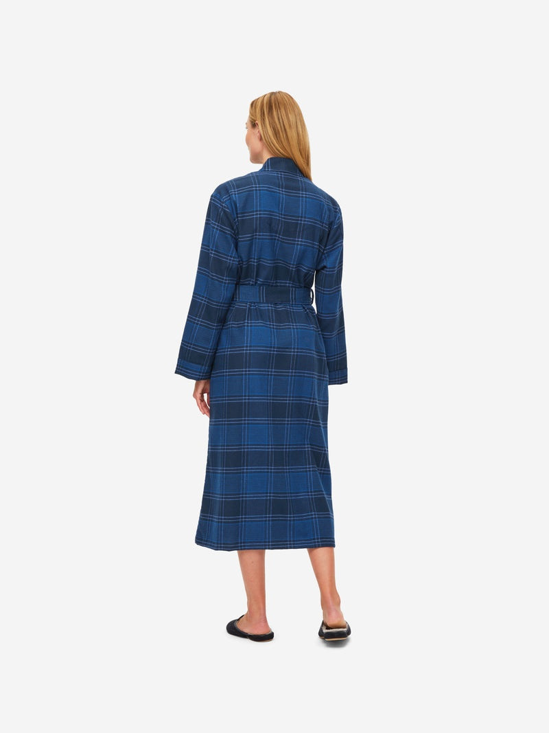 Women's Long Dressing Gown Kelburn 27 Brushed Cotton Navy 4