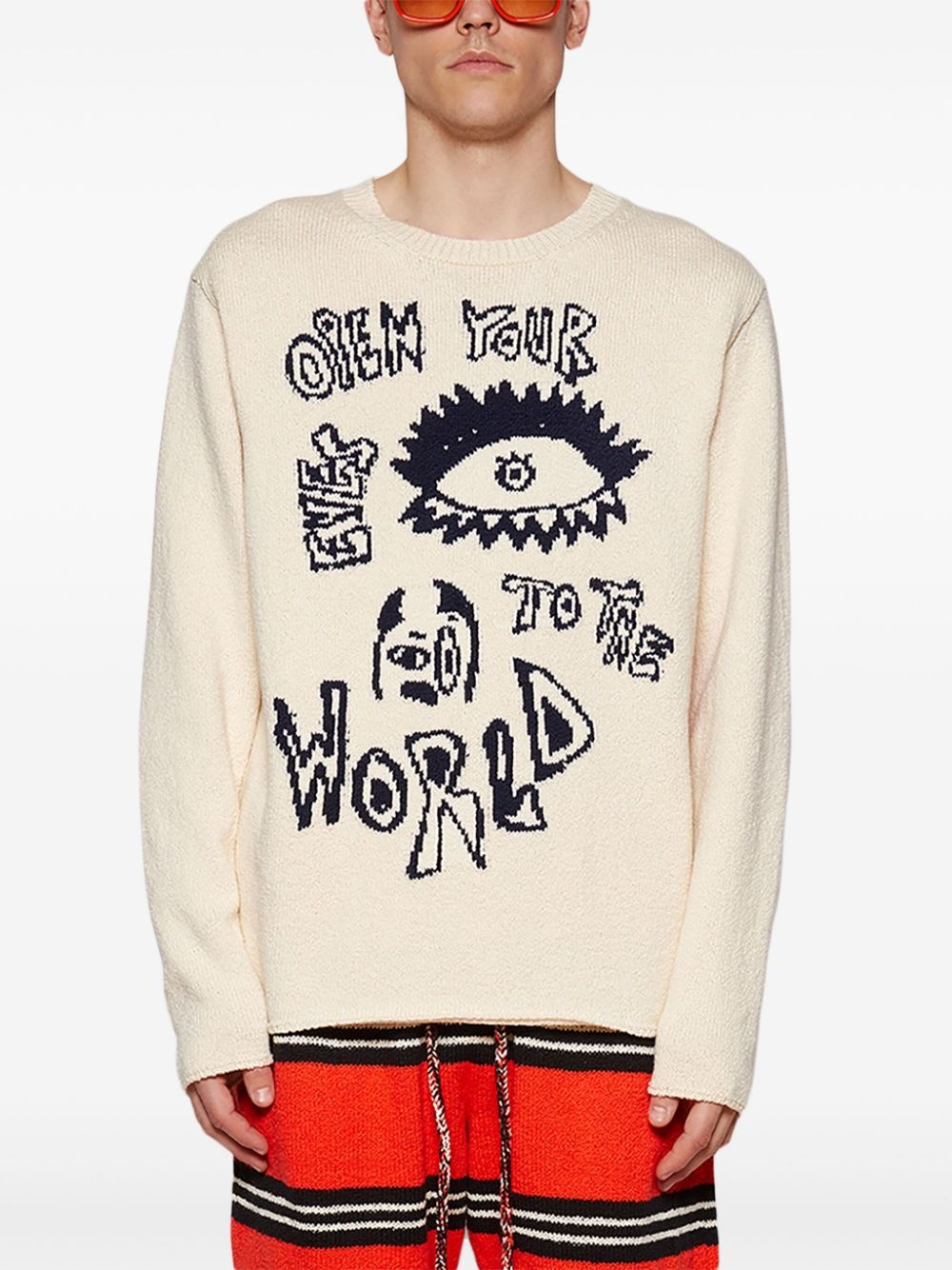 graphic intarsia-knit cotton jumper - 3