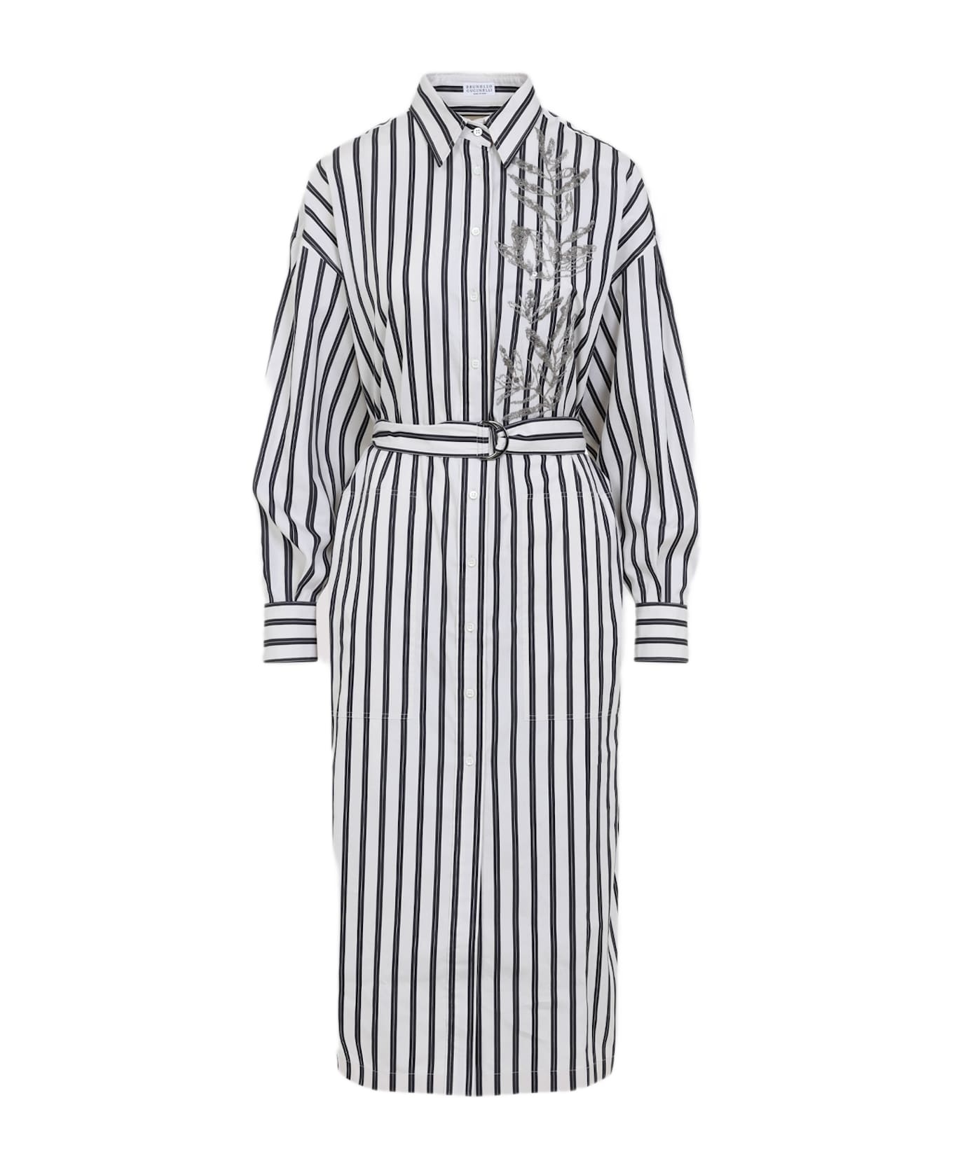 Regimental Cotton-silk Poplin Dress With Glistening Herbarium Embroidery - 1