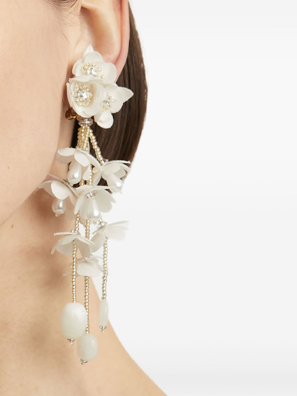 beaded flower clip-on earrings - 2