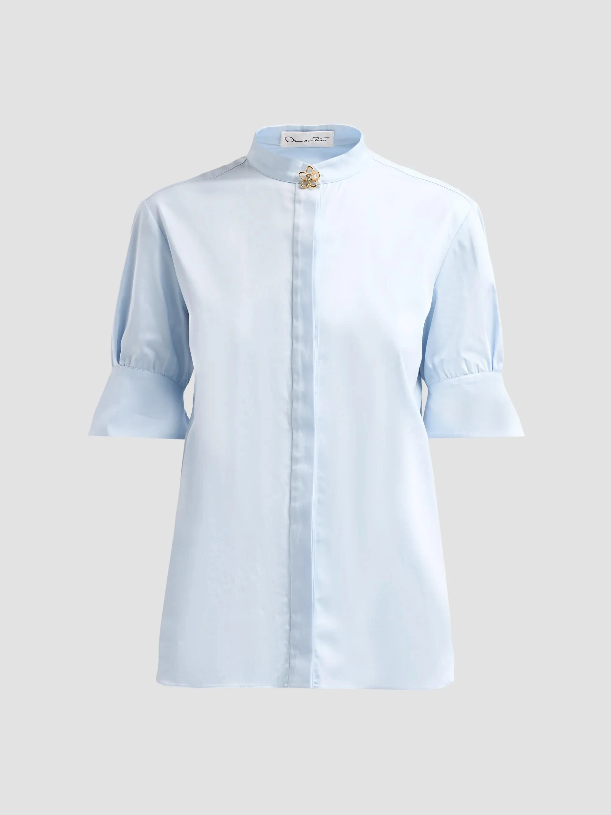 Women's Resort Poplin Sateen Brooch Blouse - Light Blue - 1