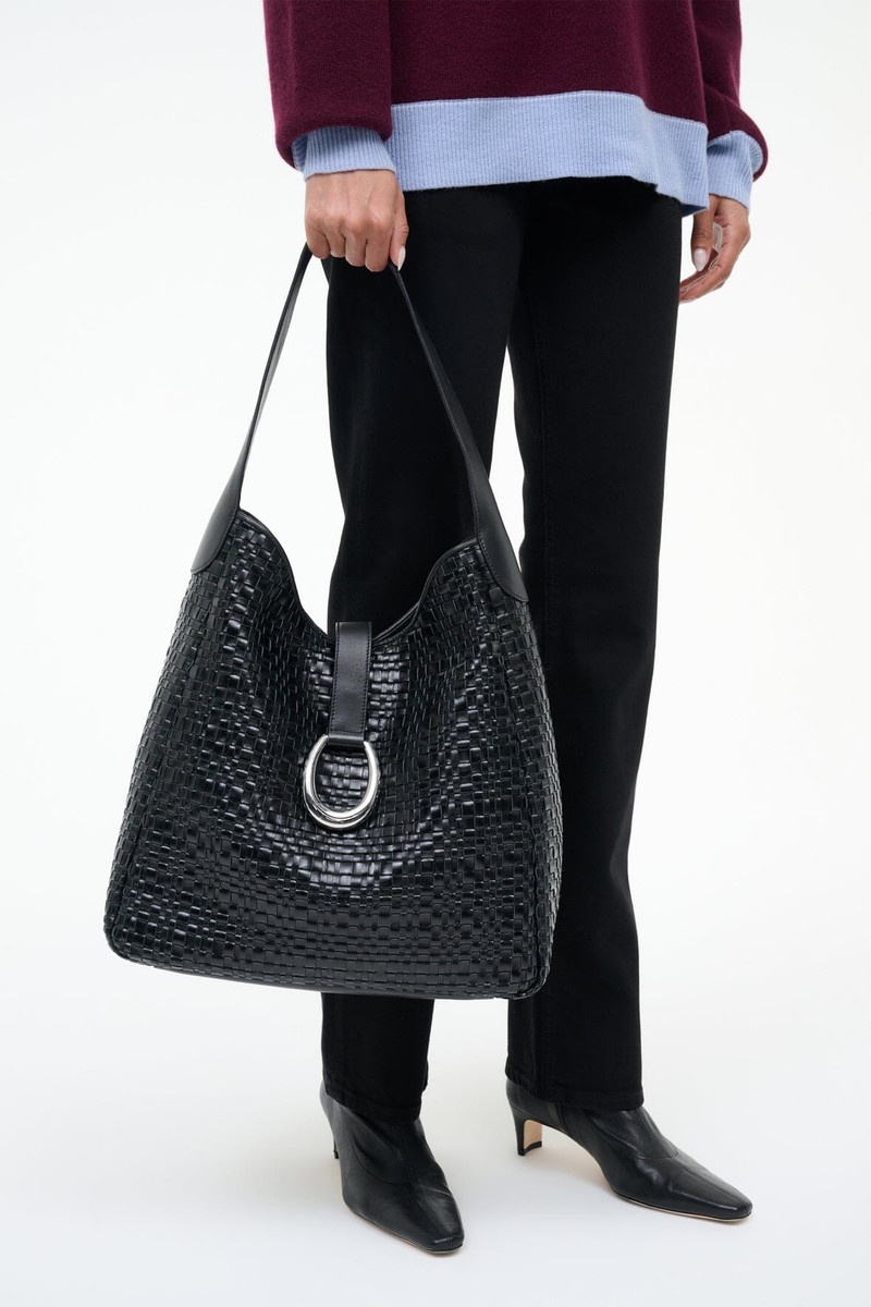 STAUD MAYA HOBO BAG BLACK WOVEN 4