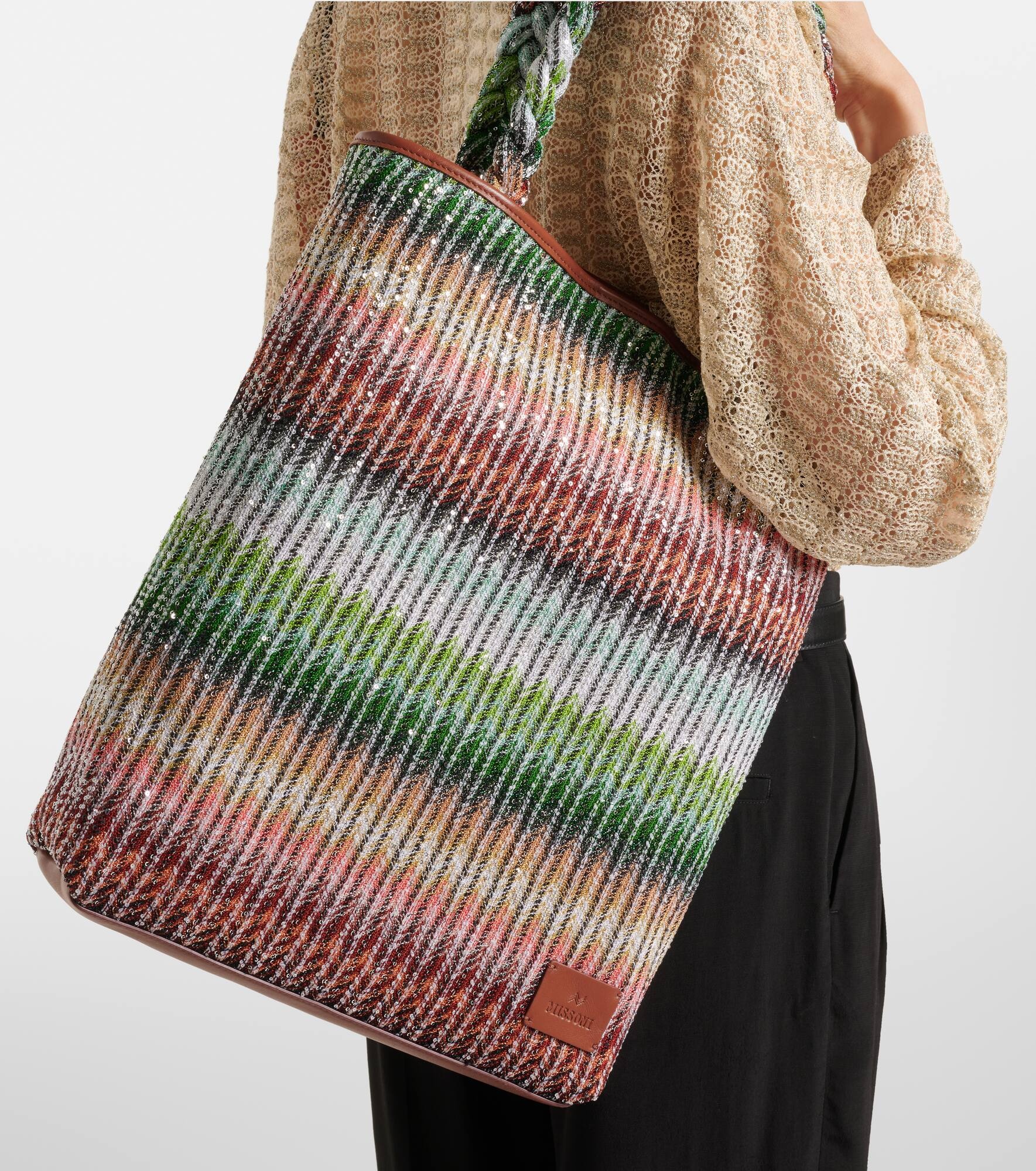 Zigzag Large leather-trimmed tote bag - 2