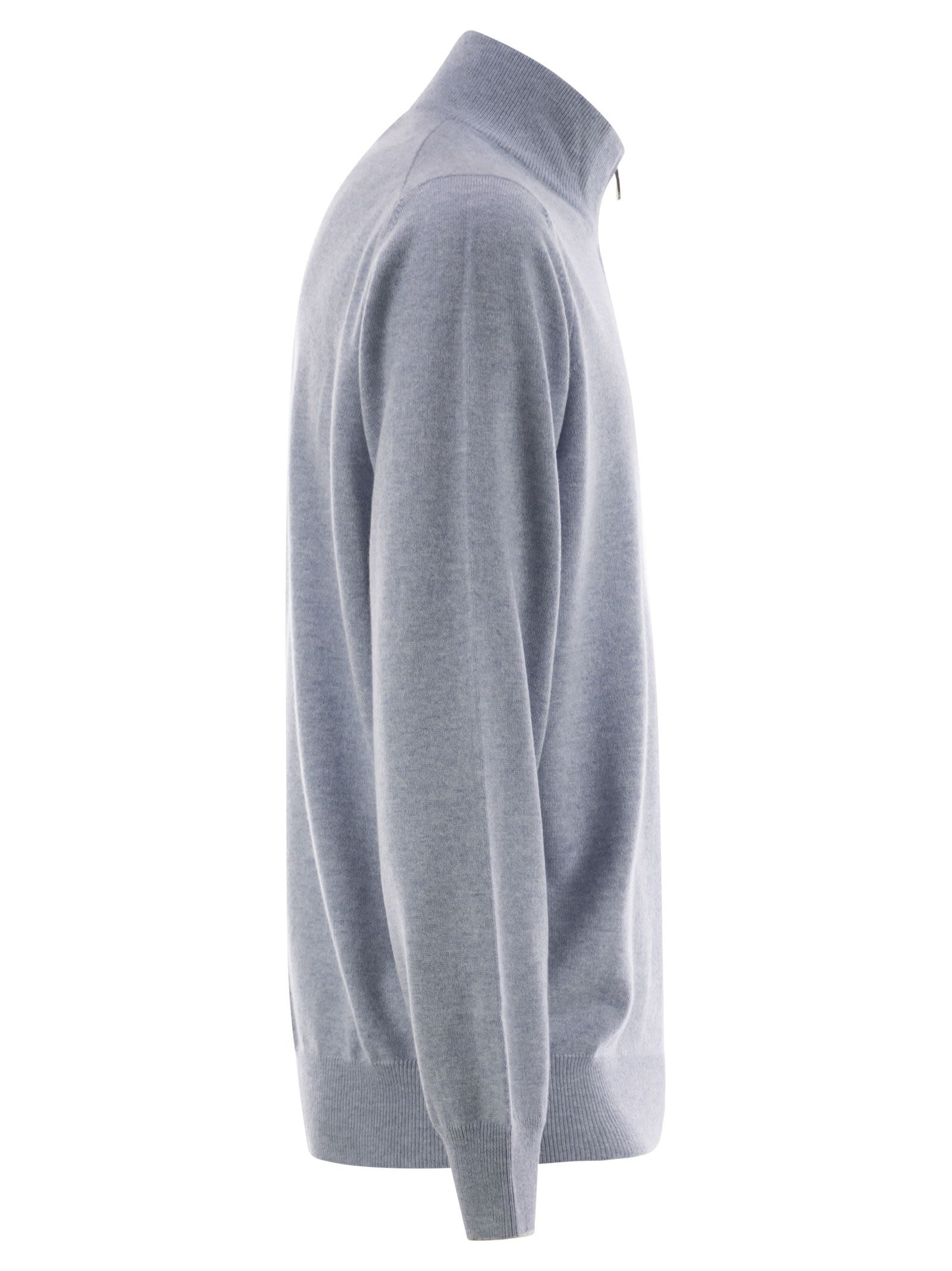 Brunello Cucinelli Men High-Necked Cashmere Sweater With Zip Opening - 3