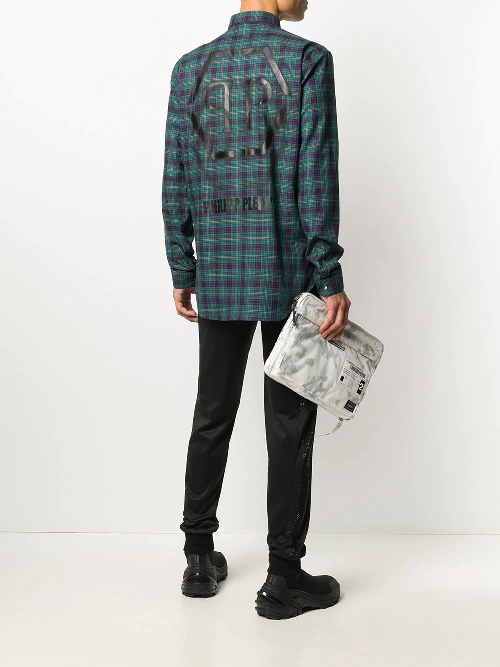 plaid logo print shirt - 2