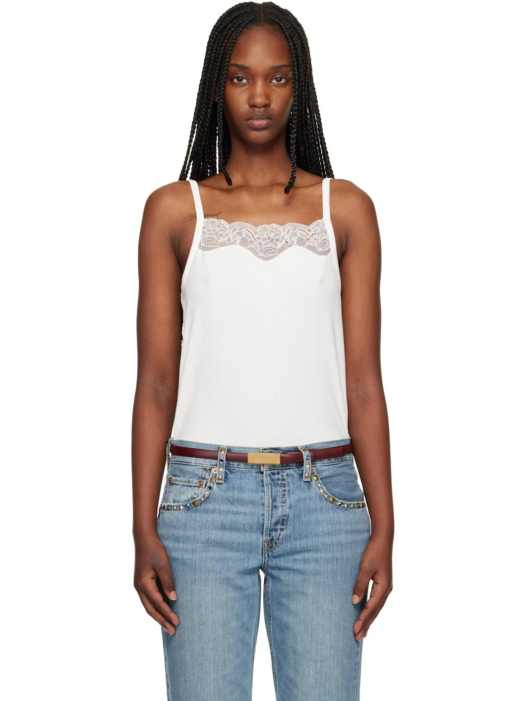 Off-White Lace Ribbed Camisole - 1
