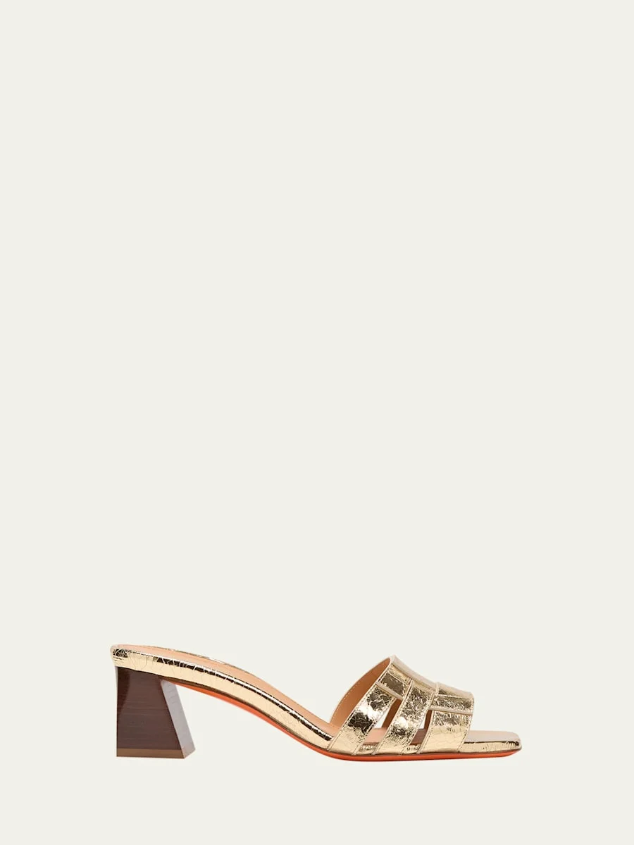 Venere Metallic Block-Heel Mule Sandals - 1