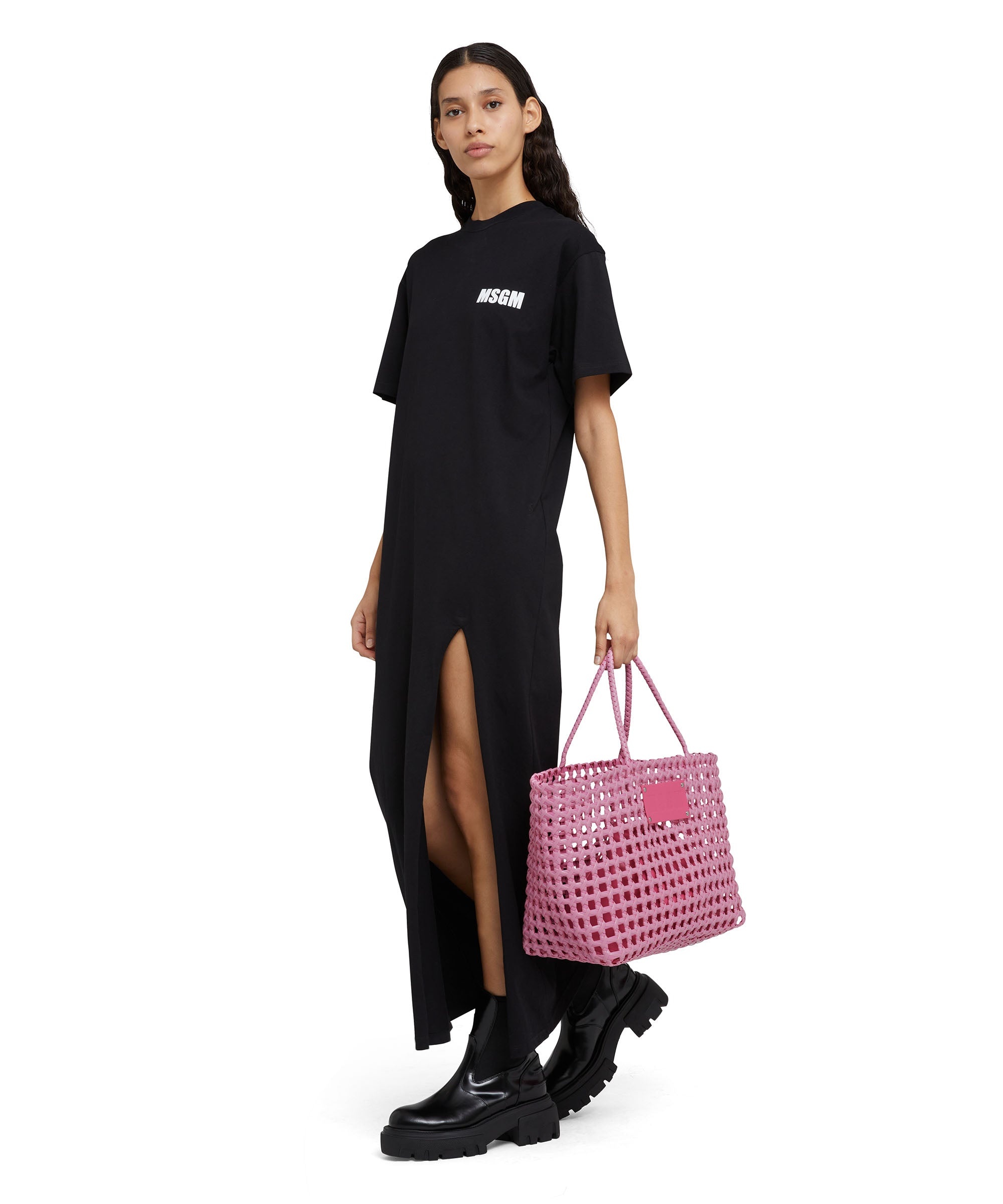 Faux leather basket net bag with accompanying mini pouch - 5