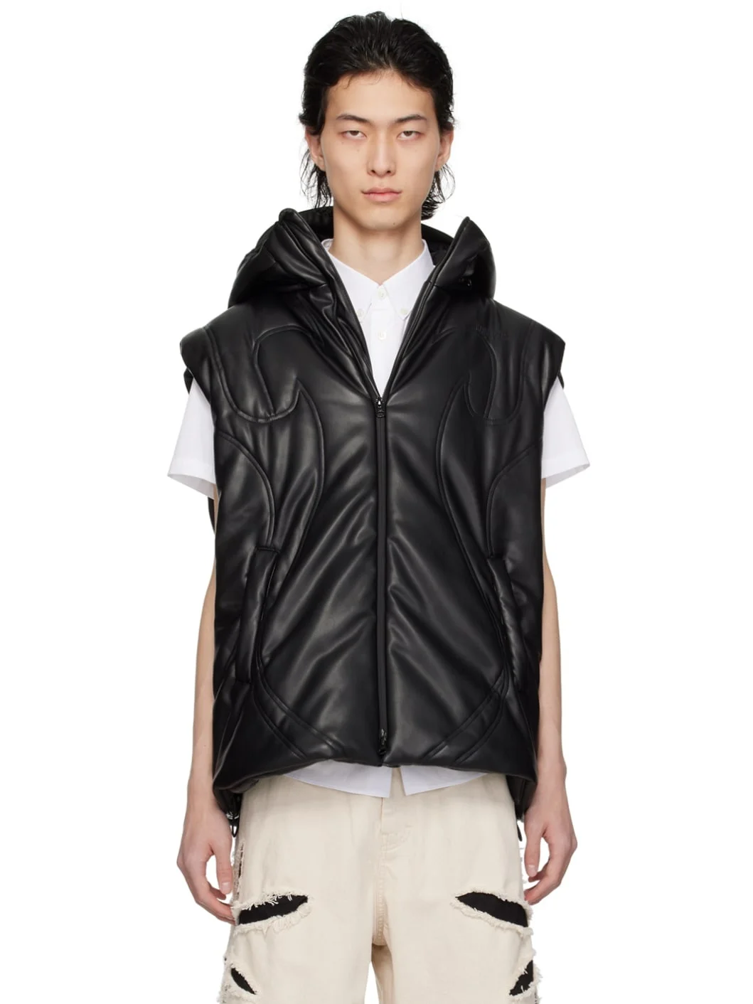 Black Helmet Faux-Leather Vest - 1