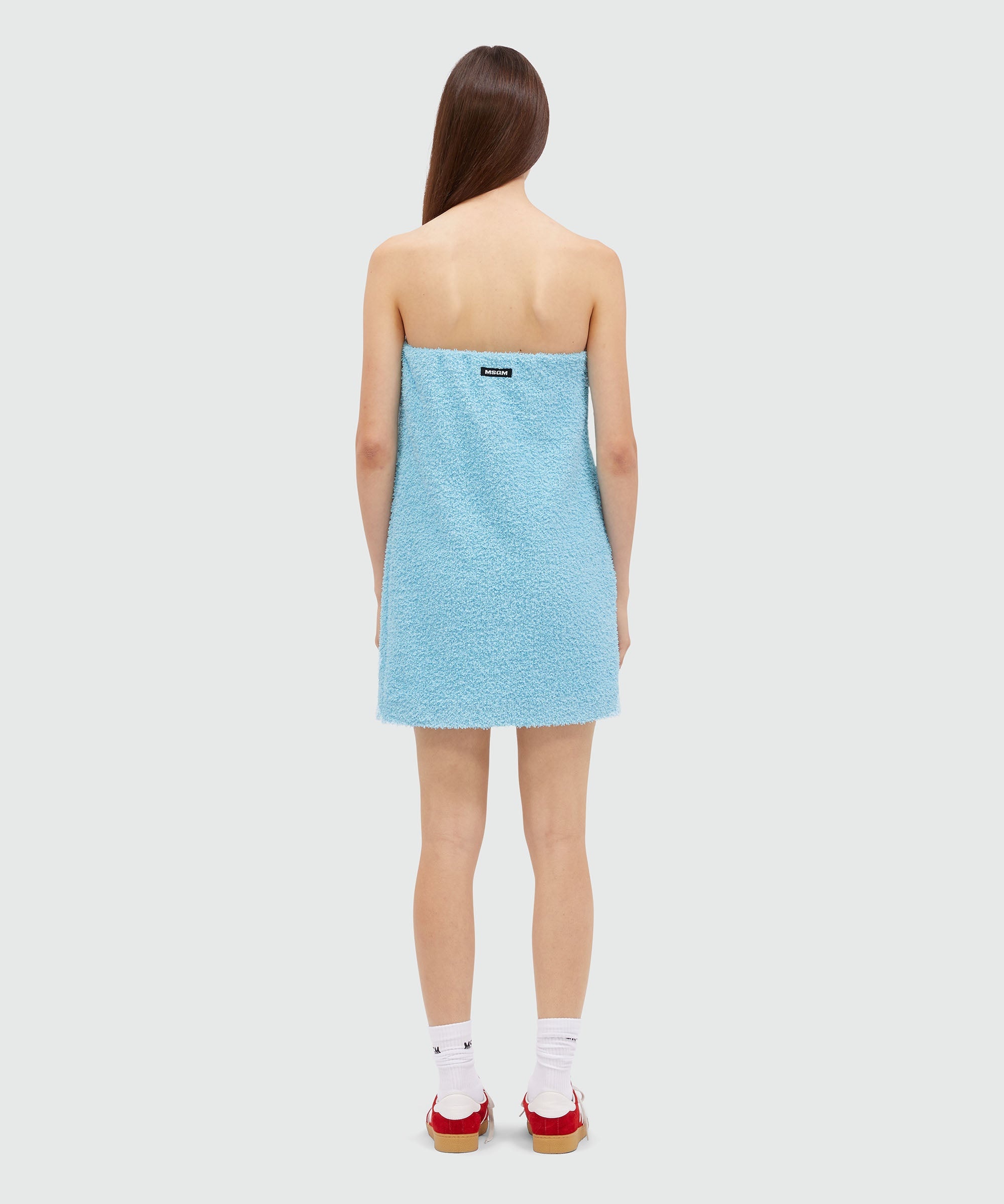 Short dress in light blue sponge-effect tweed - 3