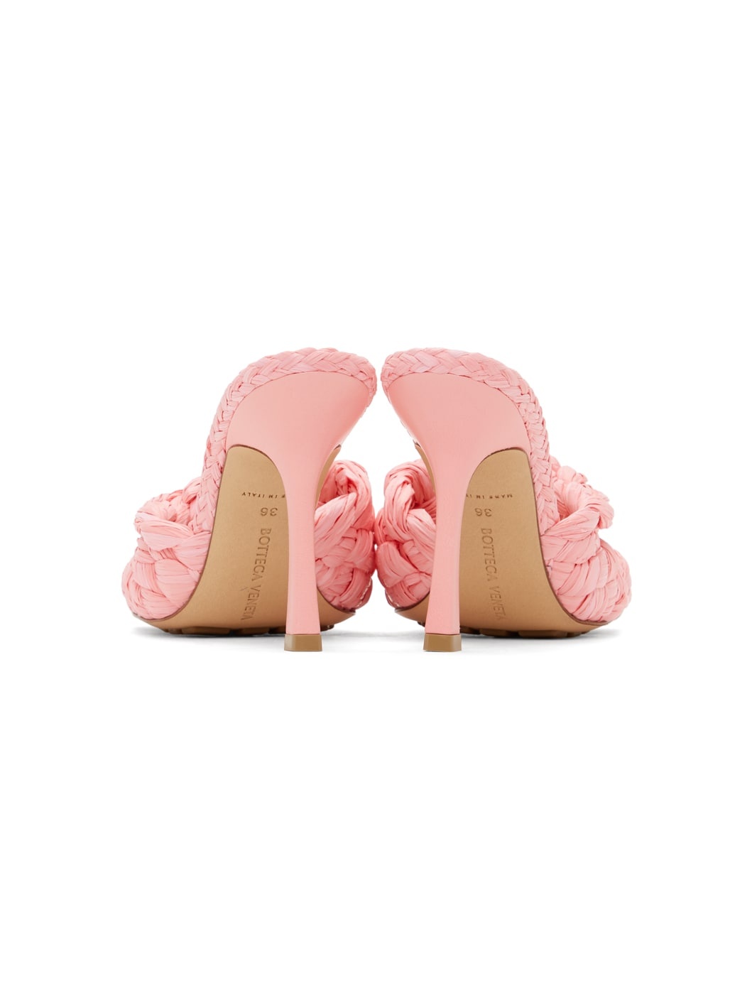Pink Raffia Stretch Heeled Mules - 4