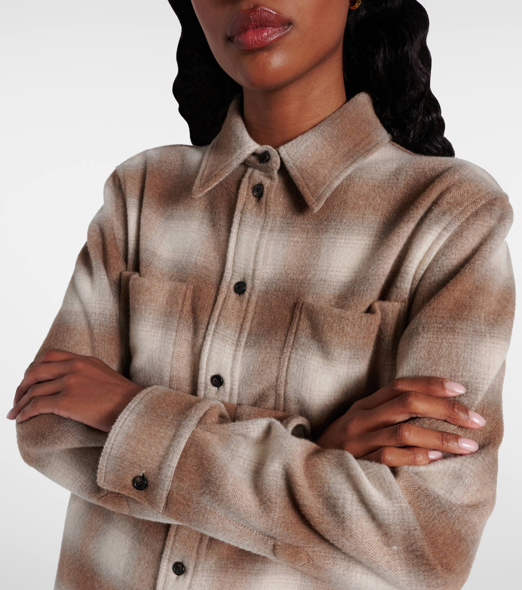 Checked wool and cashmere shirt - 5