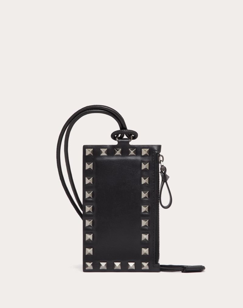 ROCKSTUD CALFSKIN CARD HOLDER WITH NECK STRAP 1