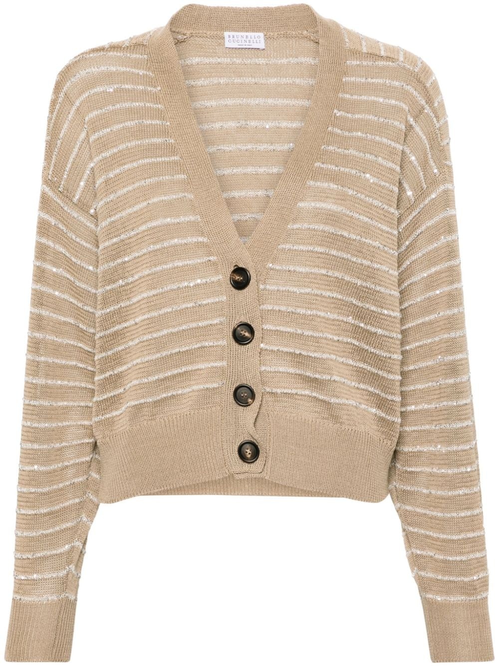 sequin-embellished striped cotton cardigan - 1