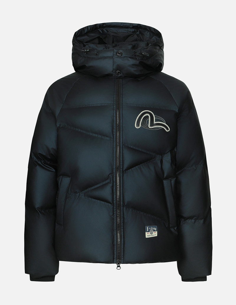 Logos and "Wheel of Wisdom" Embroidery Fashion Fit Down Jacket 1