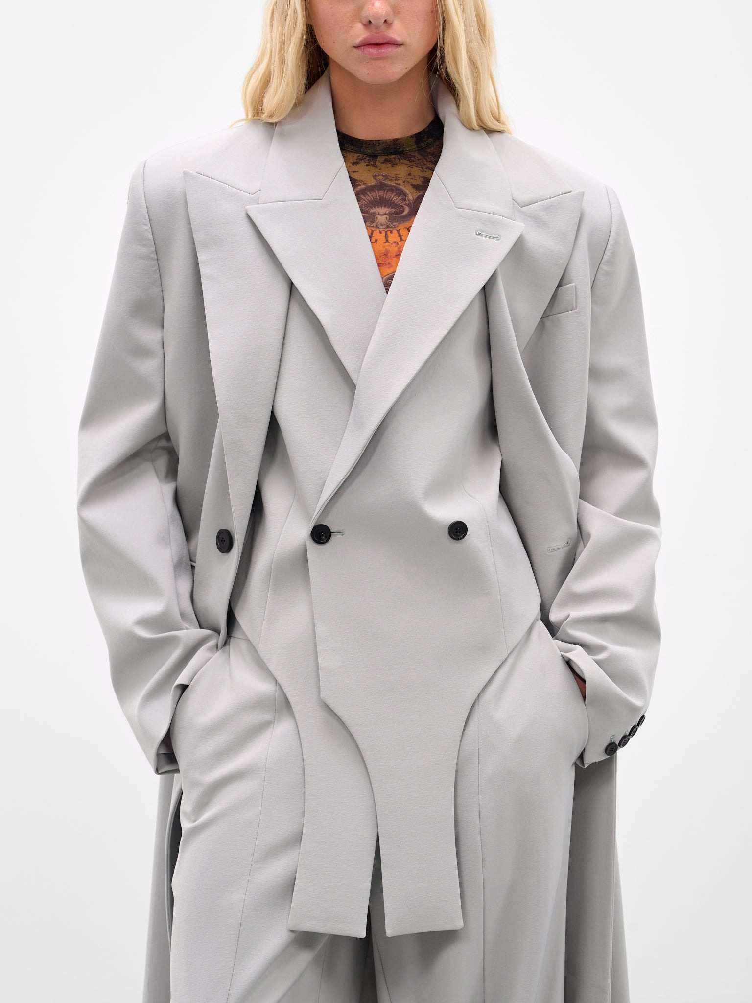 Grey Double Layer Coat - 5