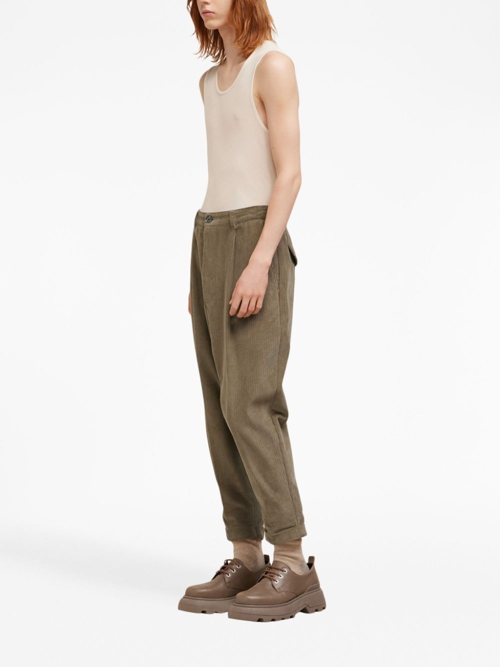 corduroy box-pleated tapered trousers - 4