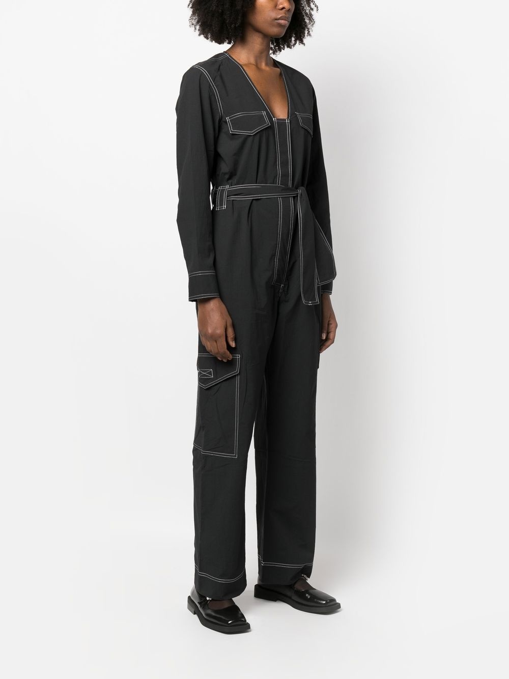 belted contrast-stitch jumpsuit - 3