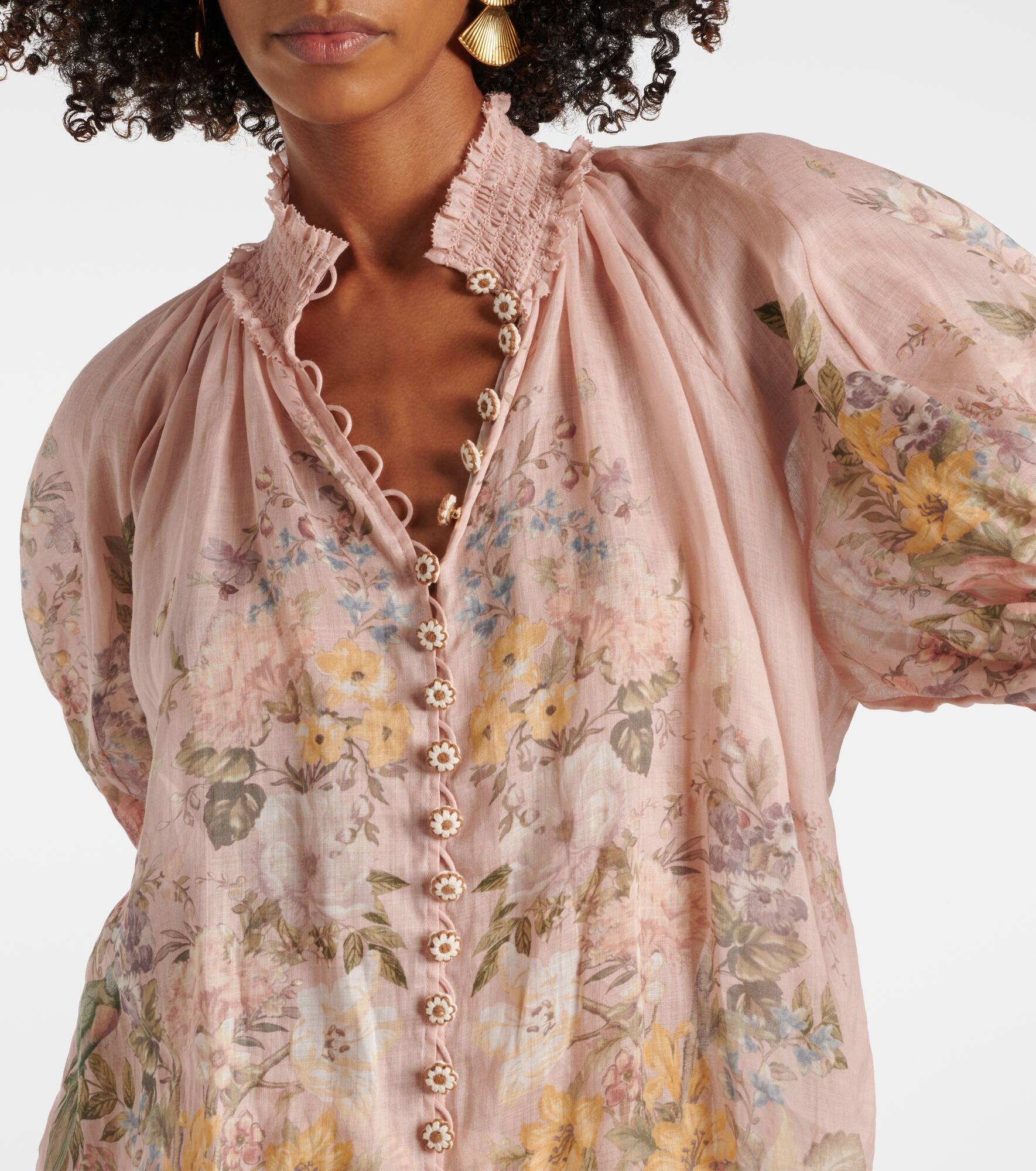 Waverly floral shirred ramie blouse - 4