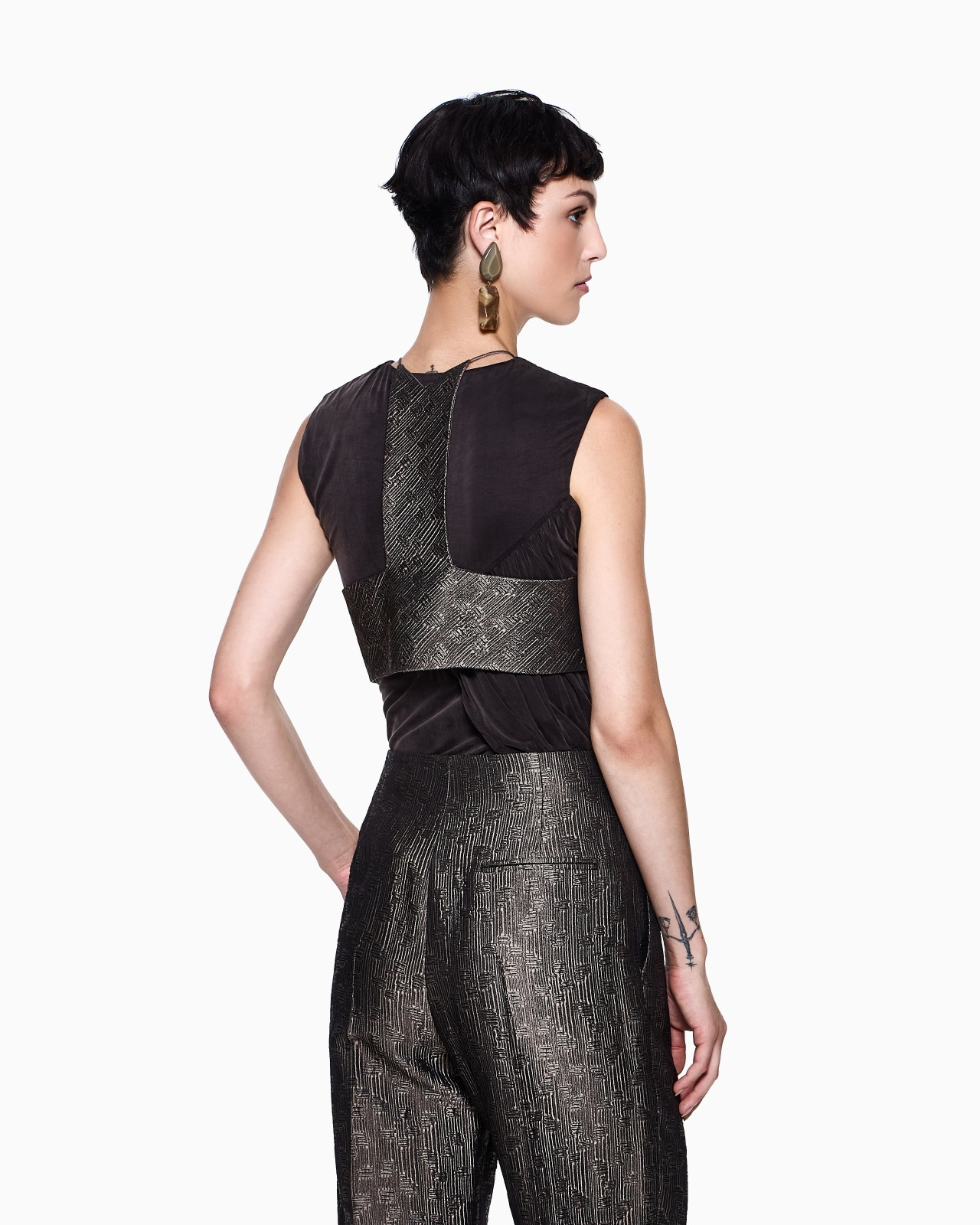 JACQUARD SILK AND WOOL MICRO TOP - 3