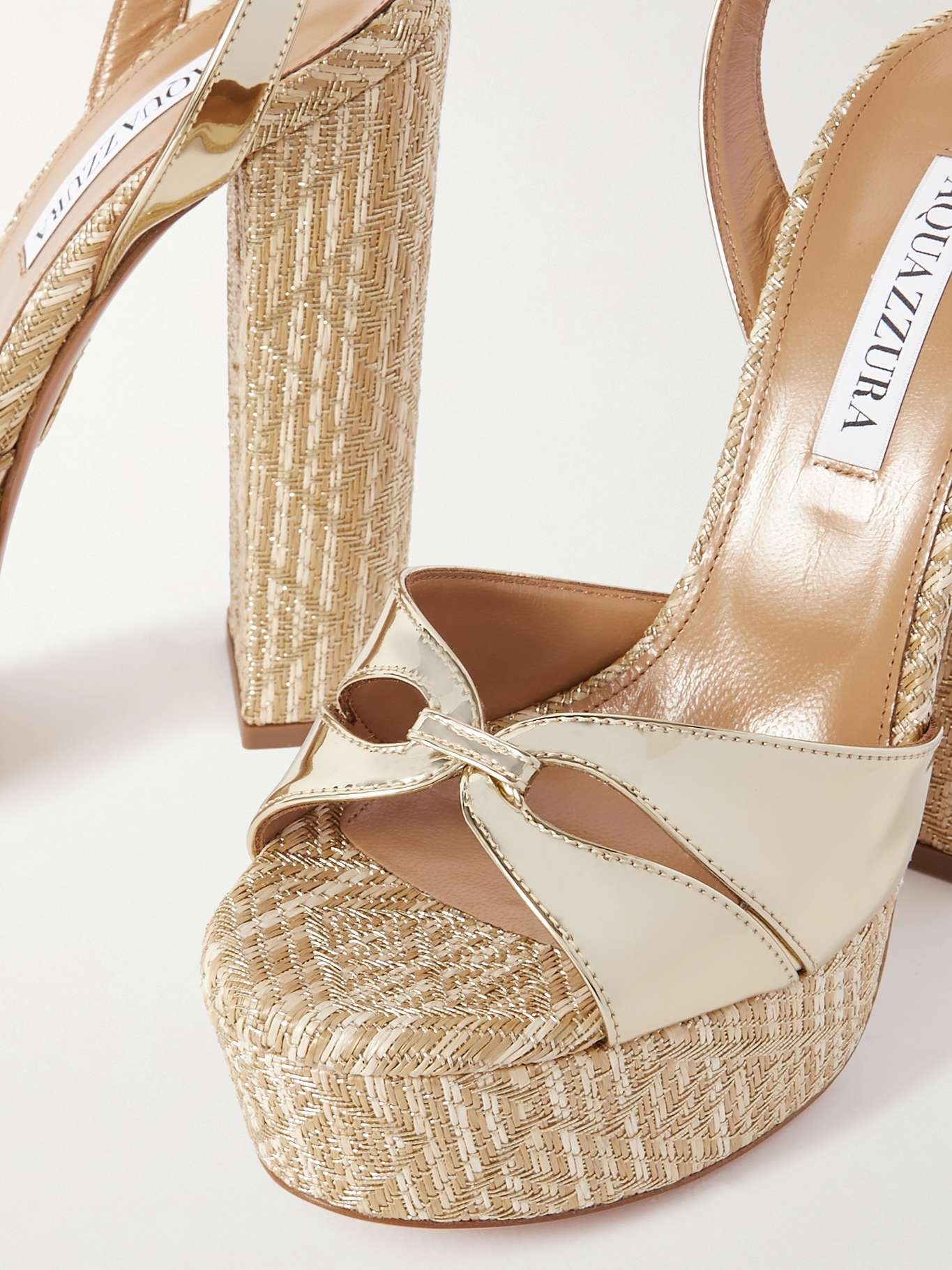 Villette 140 metallic faux leather and raffia platform sandals - 4