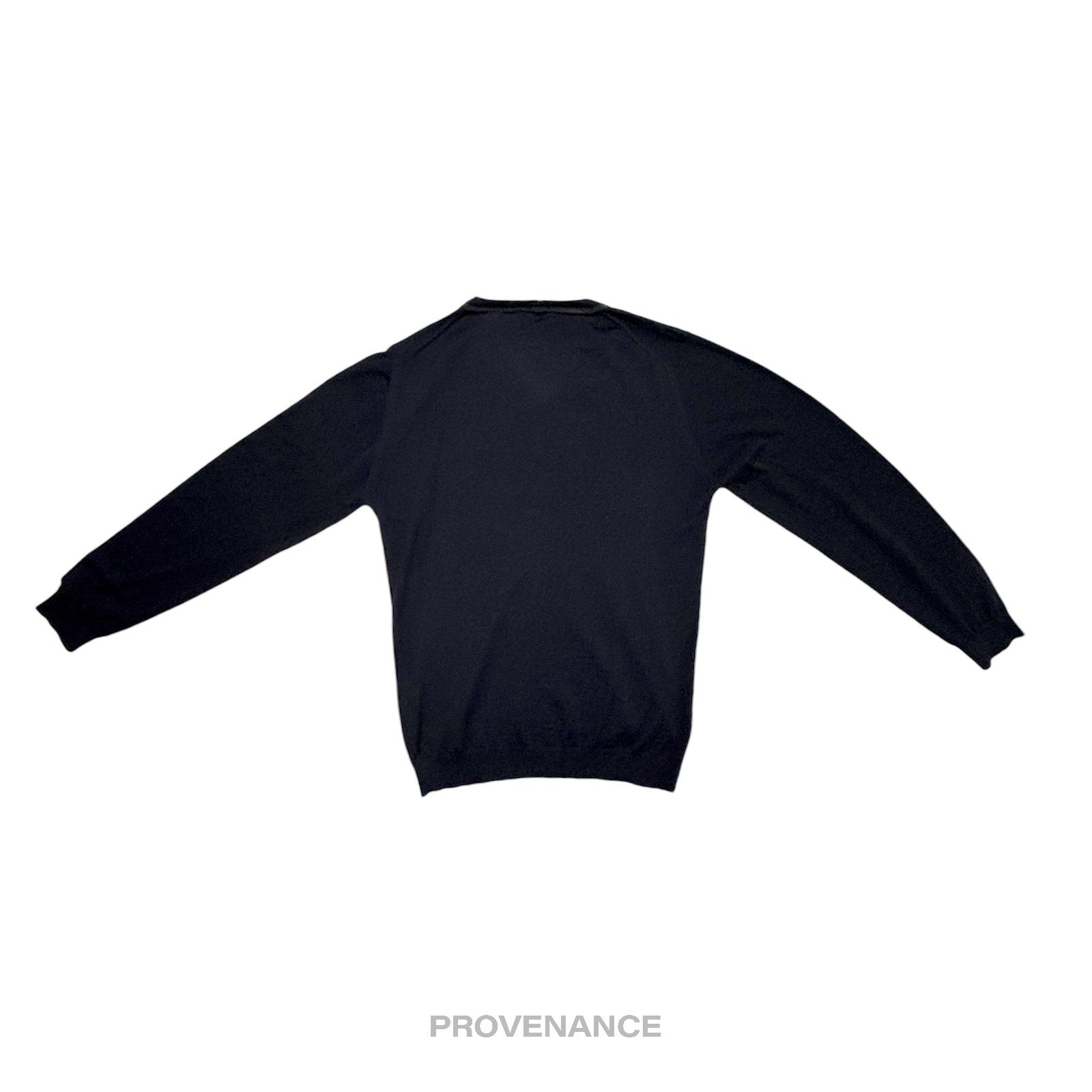 Lanvin Grosgrain Trim V-Neck Sweater - Navy Merino Wool M - 2