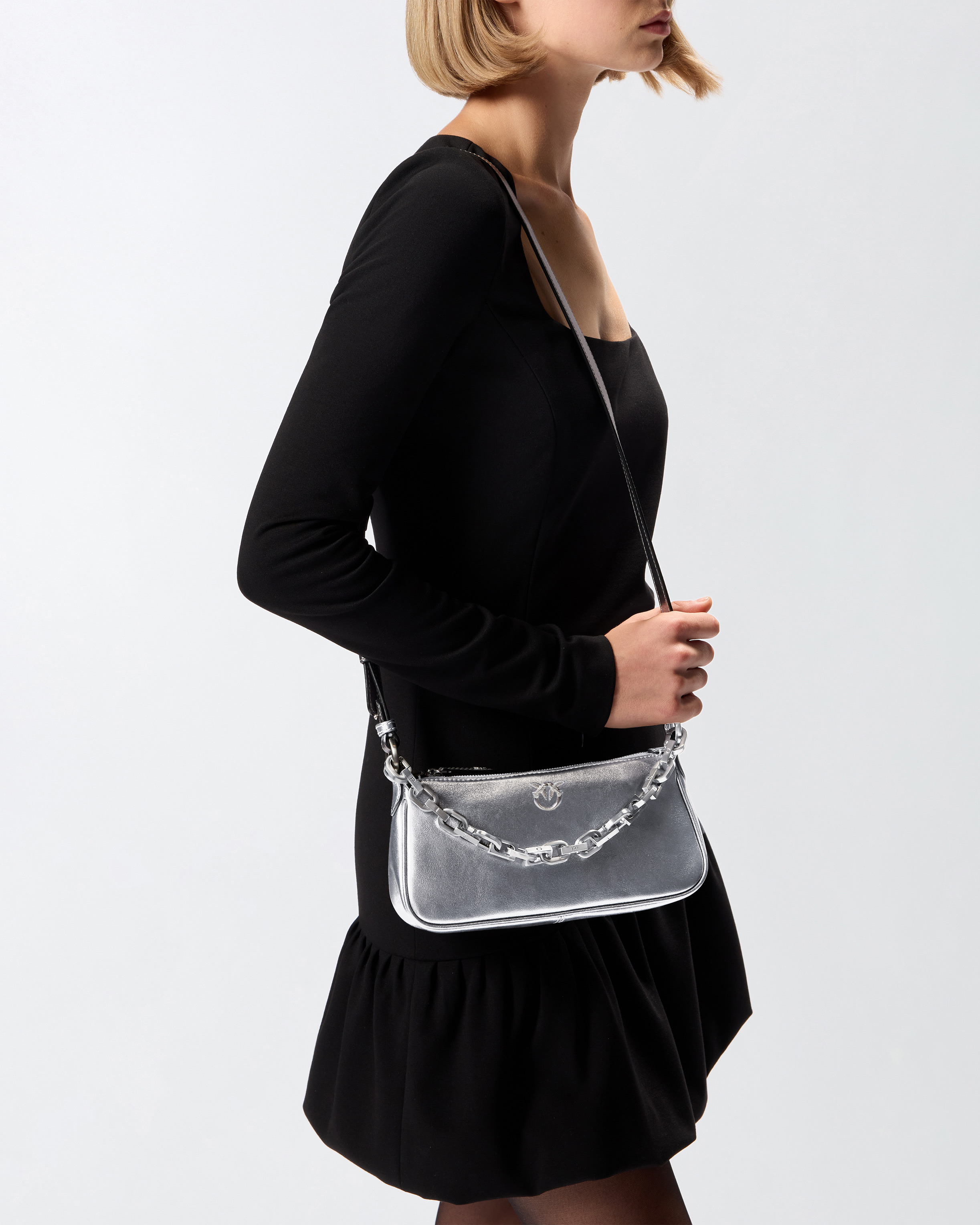 MINI HALF MOON BAGUETTE HANDBAG IN LAMINATED SUEDE - 6